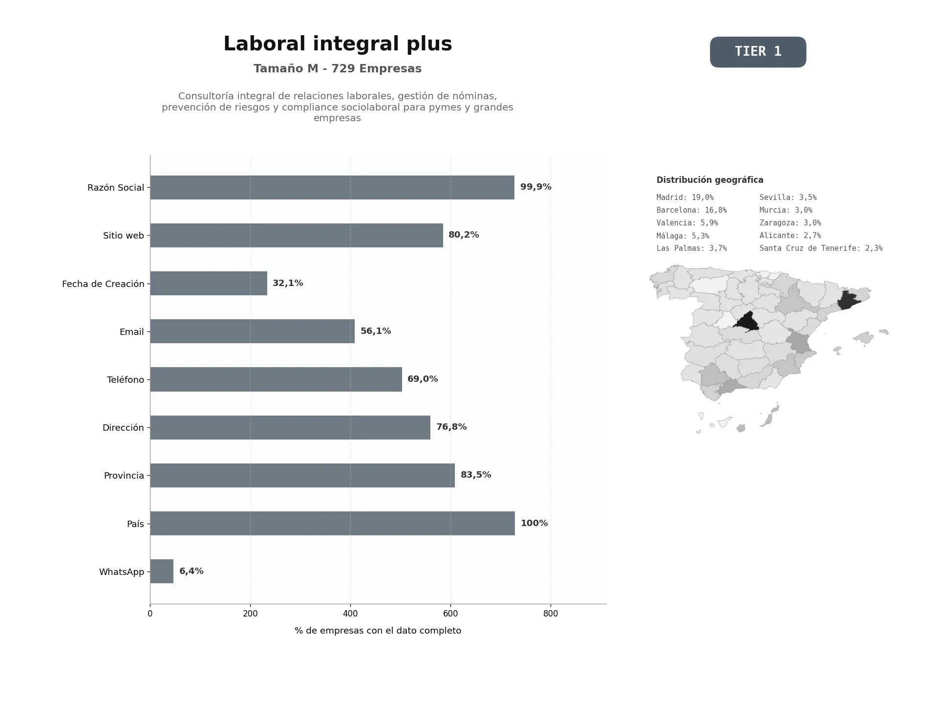 bases de datos del sector Consultoría integral de relaciones laborales, gestión de nóminas, prevención de riesgos y compliance sociolaboral para pymes y grandes empresas