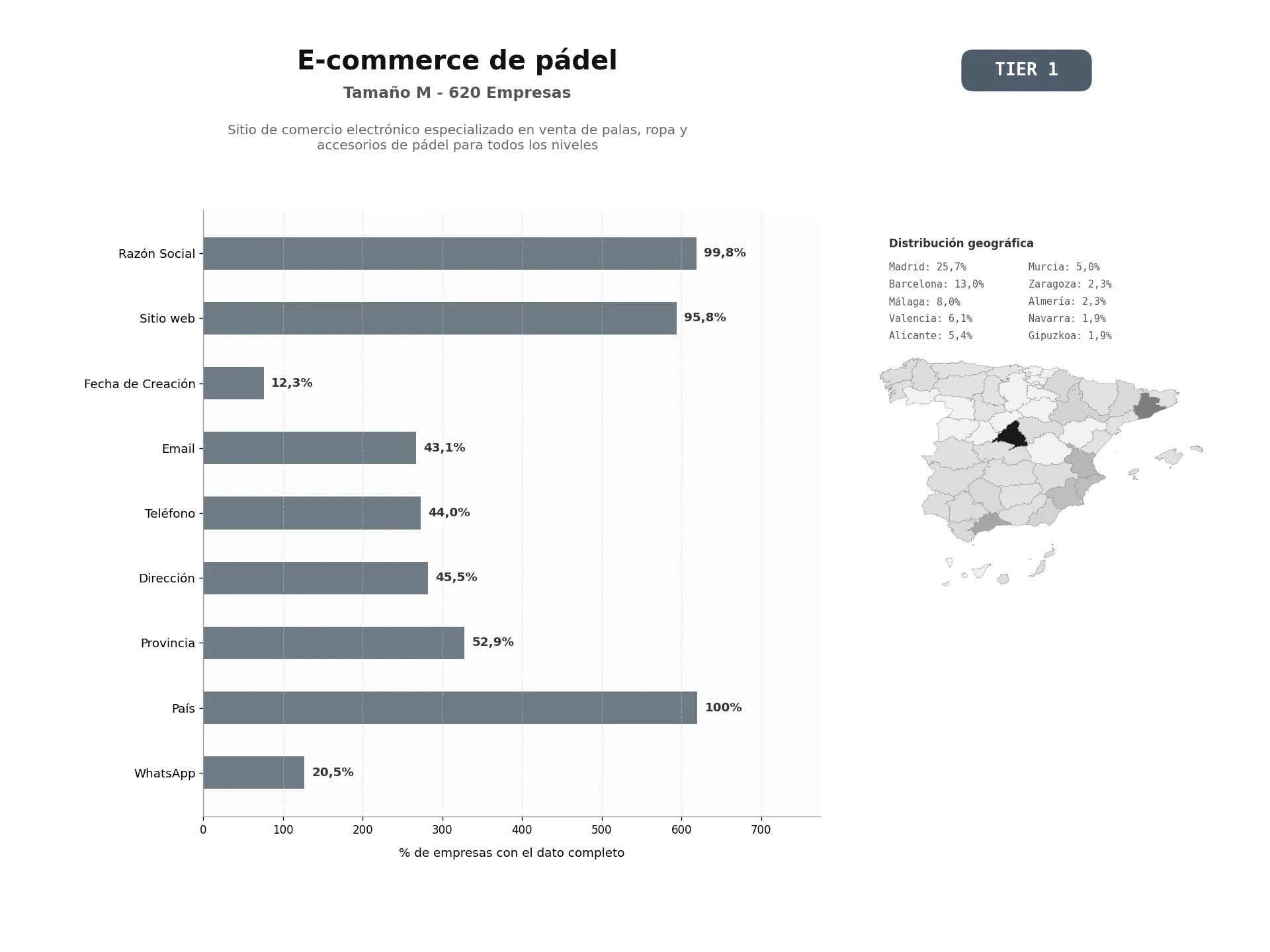 bases de datos del sector Sitio de comercio electrónico especializado en venta de palas, ropa y accesorios de pádel para todos los niveles