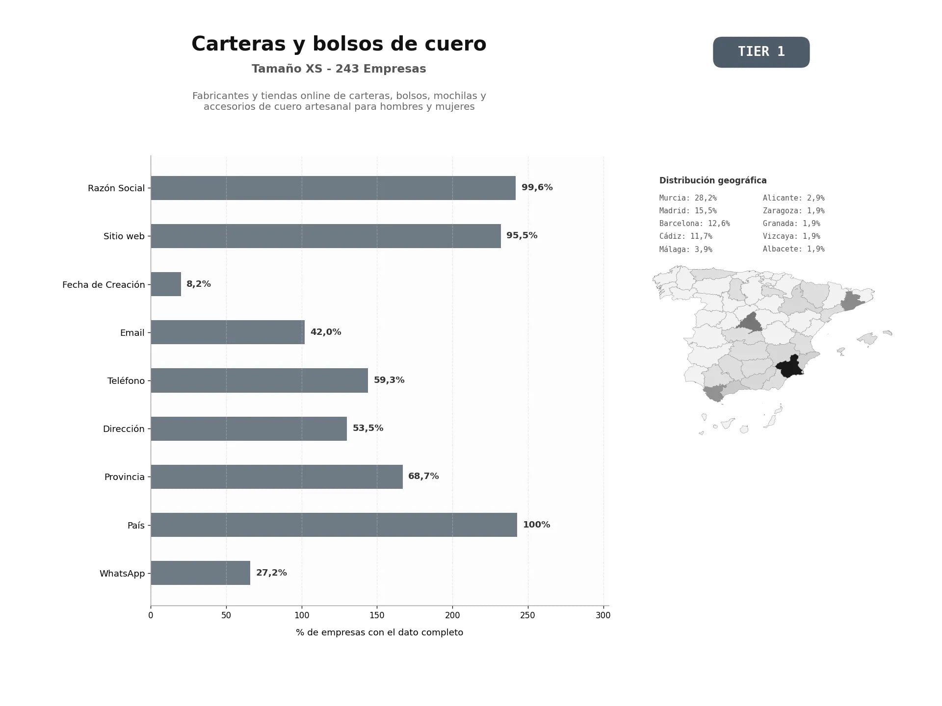 bases de datos del sector Fabricantes y tiendas online de carteras, bolsos, mochilas y accesorios de cuero artesanal para hombres y mujeres