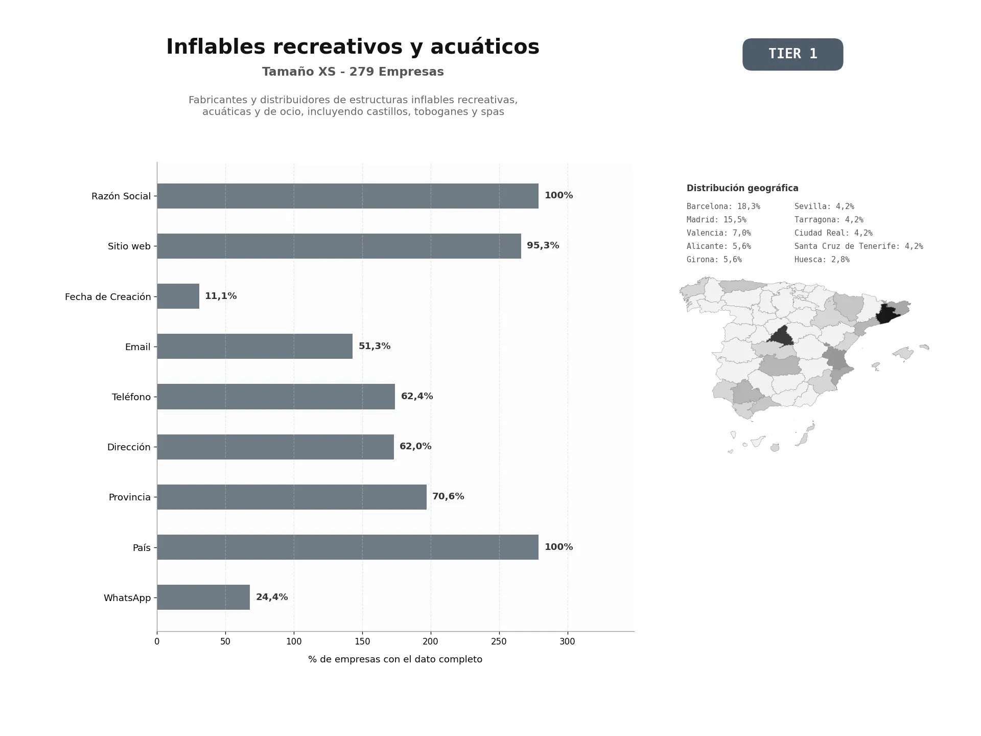 bases de datos del sector Fabricantes y distribuidores de estructuras inflables recreativas, acuáticas y de ocio, incluyendo castillos, toboganes y spas