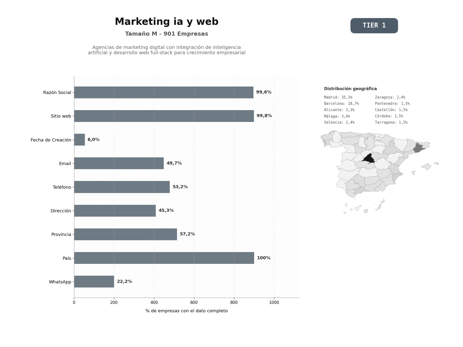 bases de datos del sector Agencias de marketing digital con integración de inteligencia artificial y desarrollo web full‑stack para crecimiento empresarial