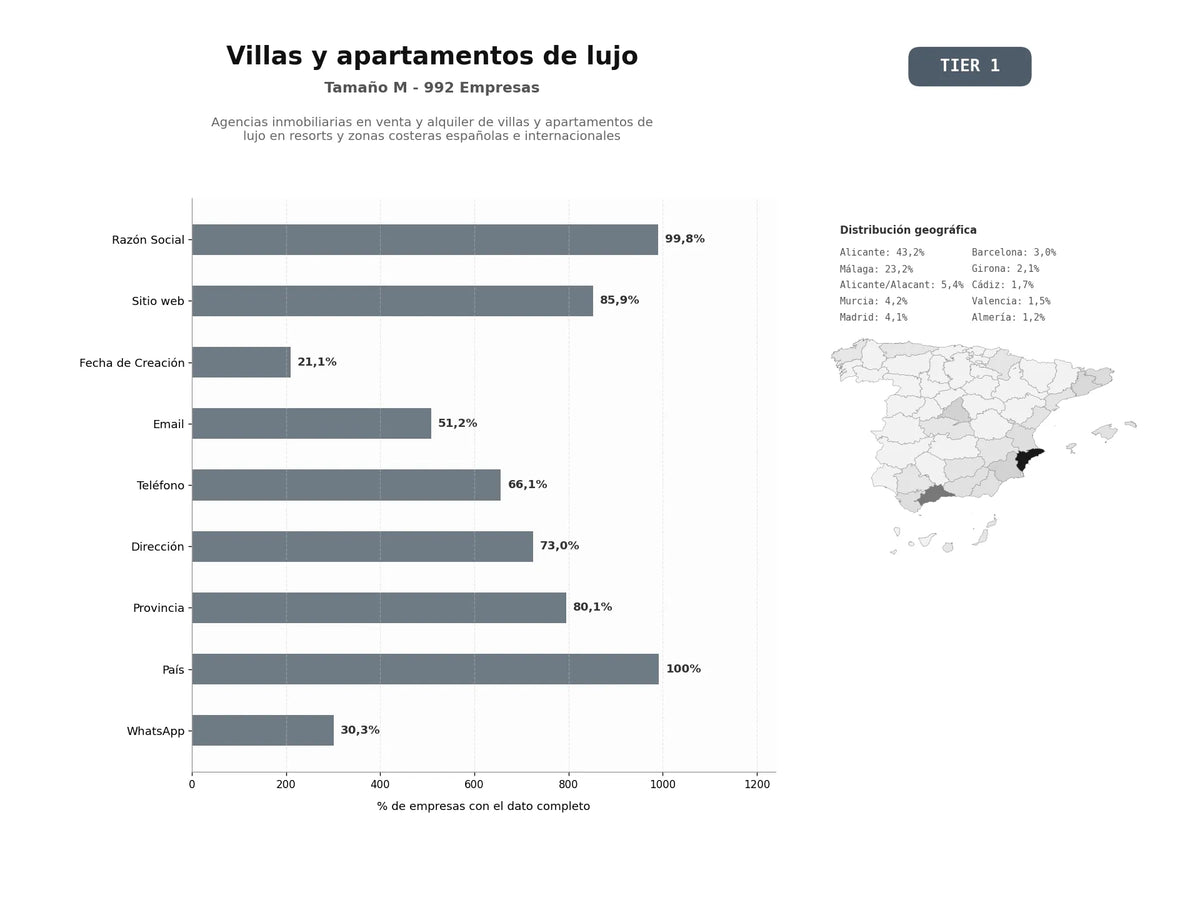 bases de datos del sector Agencias inmobiliarias en venta y alquiler de villas y apartamentos de lujo en resorts y zonas costeras españolas e internacionales