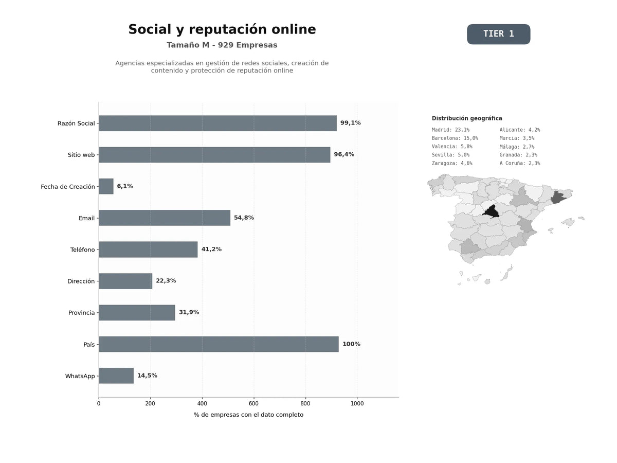 bases de datos del sector Agencias especializadas en gestión de redes sociales, creación de contenido y protección de reputación online
