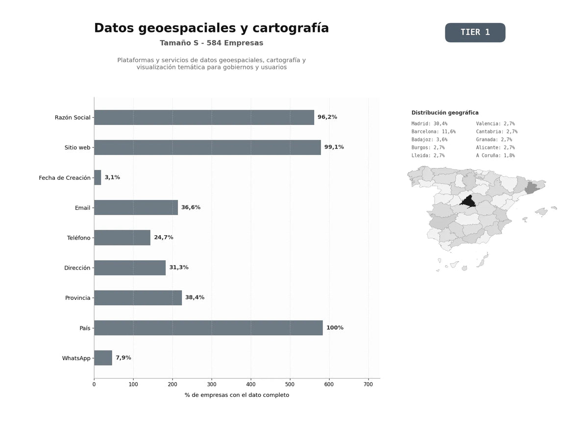 bases de datos del sector Plataformas y servicios de datos geoespaciales, cartografía y visualización temática para gobiernos y usuarios