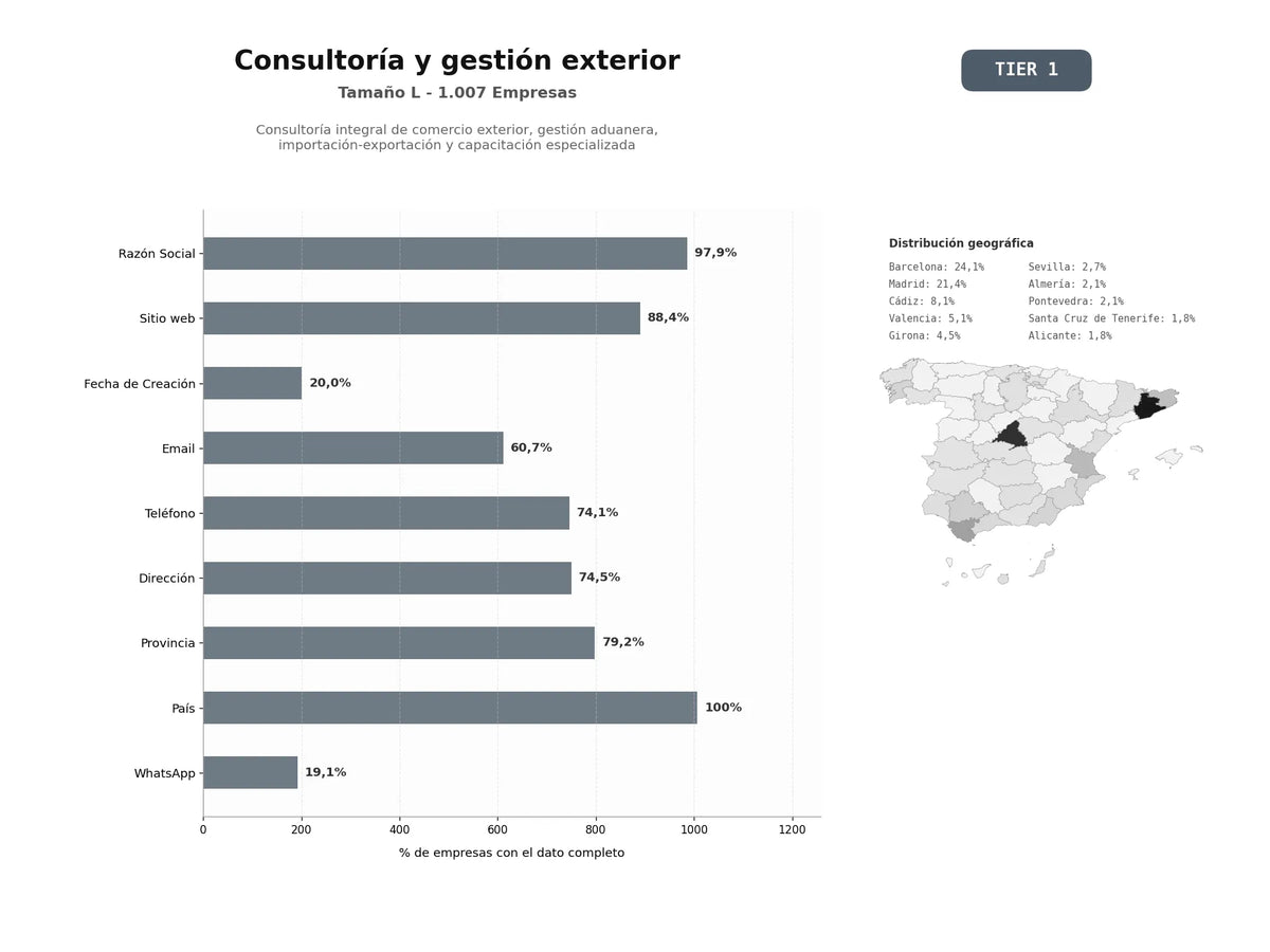 bases de datos del sector Consultoría integral de comercio exterior, gestión aduanera, importación‑exportación y capacitación especializada