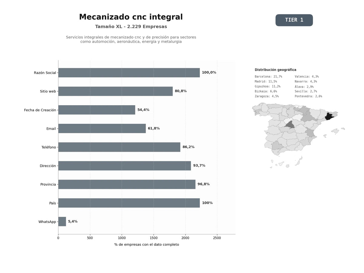 bases de datos del sector Servicios integrales de mecanizado CNC y de precisión para sectores como automoción, aeronáutica, energía y metalurgia