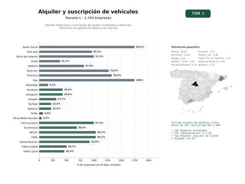estudios de palabras clave, trafico web y datos de redes cosiales de Alquiler tradicional y suscripción de coches, furgonetas y vehículos eléctricos con gestión de flotas y car‑sharing
