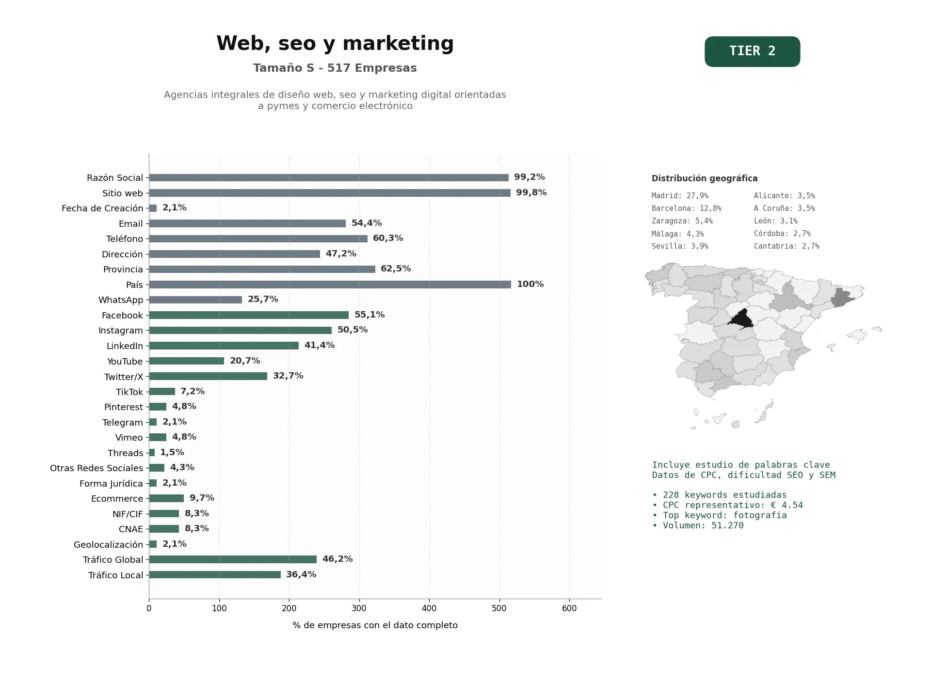 estudios de palabras clave, trafico web y datos de redes cosiales de Agencias integrales de diseño web, SEO y marketing digital orientadas a pymes y comercio electrónico
