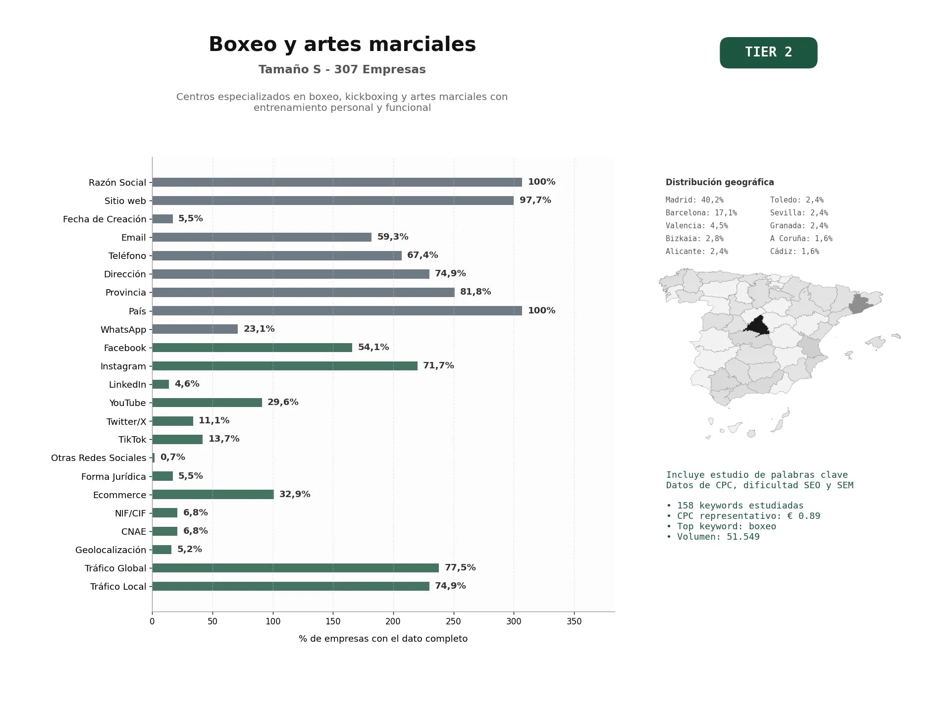 estudios de palabras clave, trafico web y datos de redes cosiales de Centros especializados en boxeo, kickboxing y artes marciales con entrenamiento personal y funcional