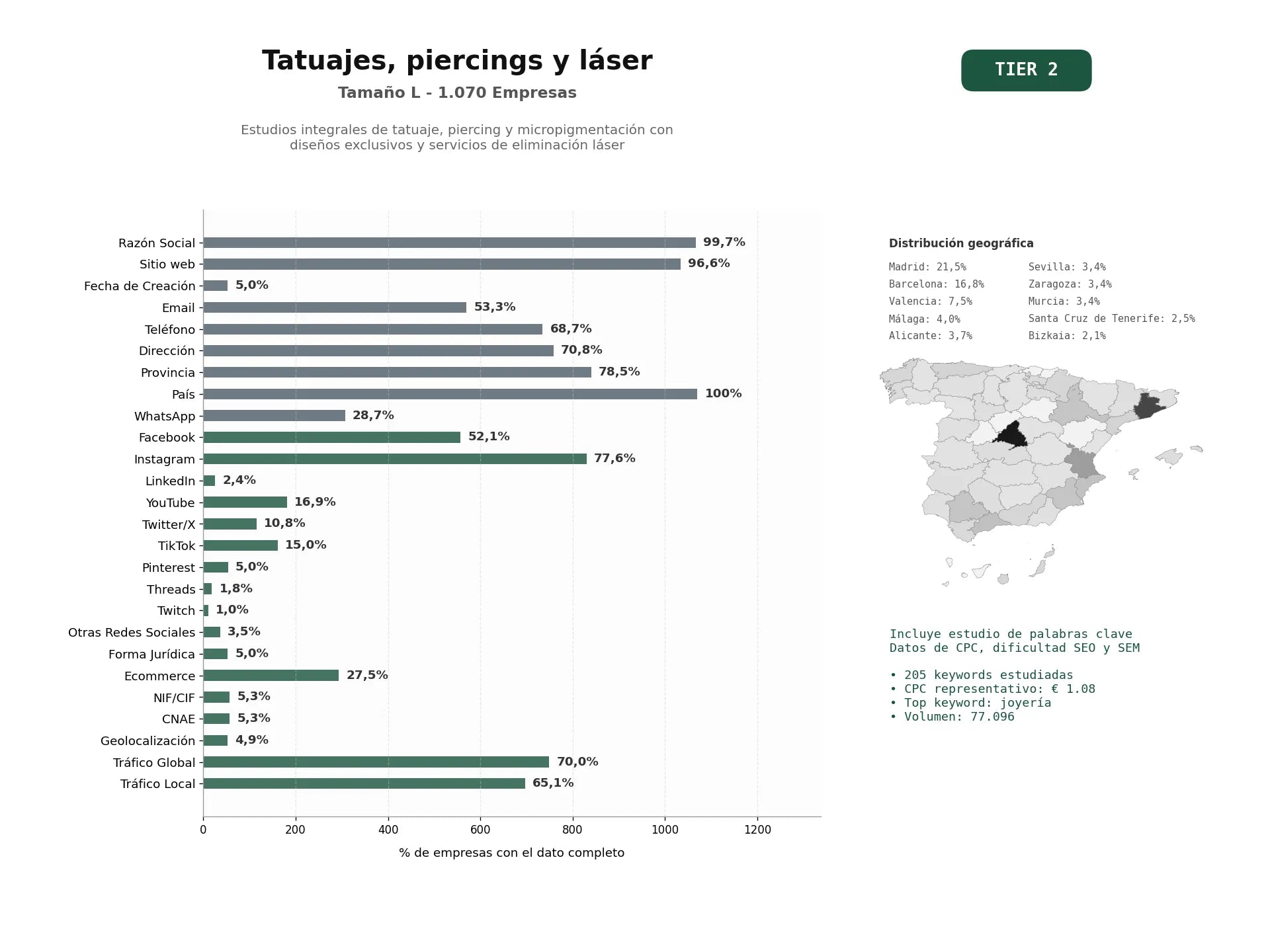 estudios de palabras clave, trafico web y datos de redes cosiales de Estudios integrales de tatuaje, piercing y micropigmentación con diseños exclusivos y servicios de eliminación láser