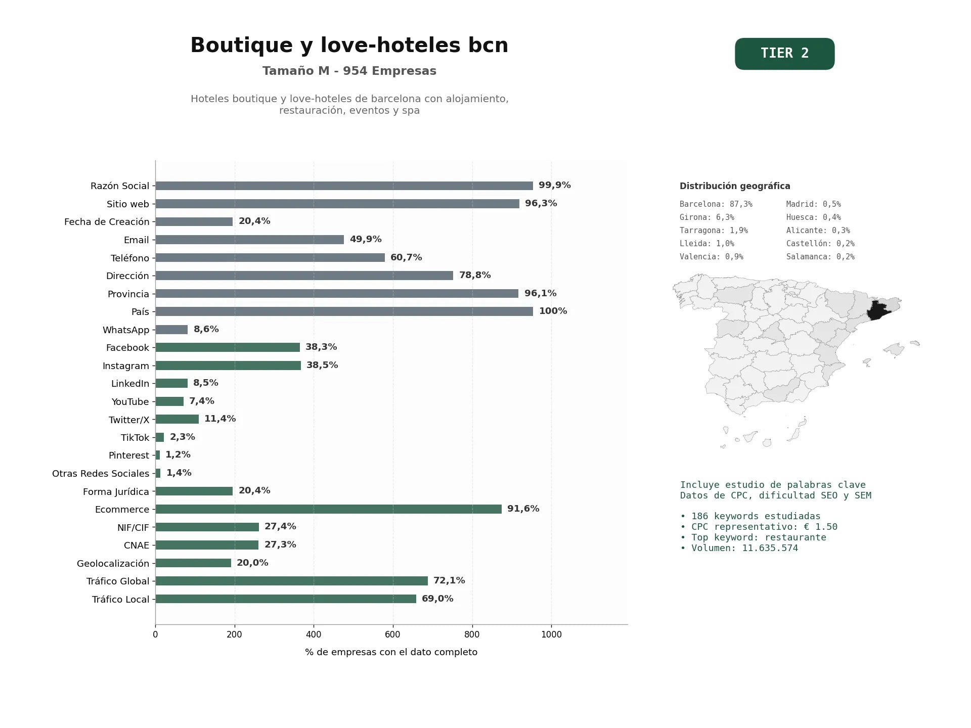 estudios de palabras clave, trafico web y datos de redes cosiales de Hoteles boutique y love-hoteles de Barcelona con alojamiento, restauración, eventos y spa