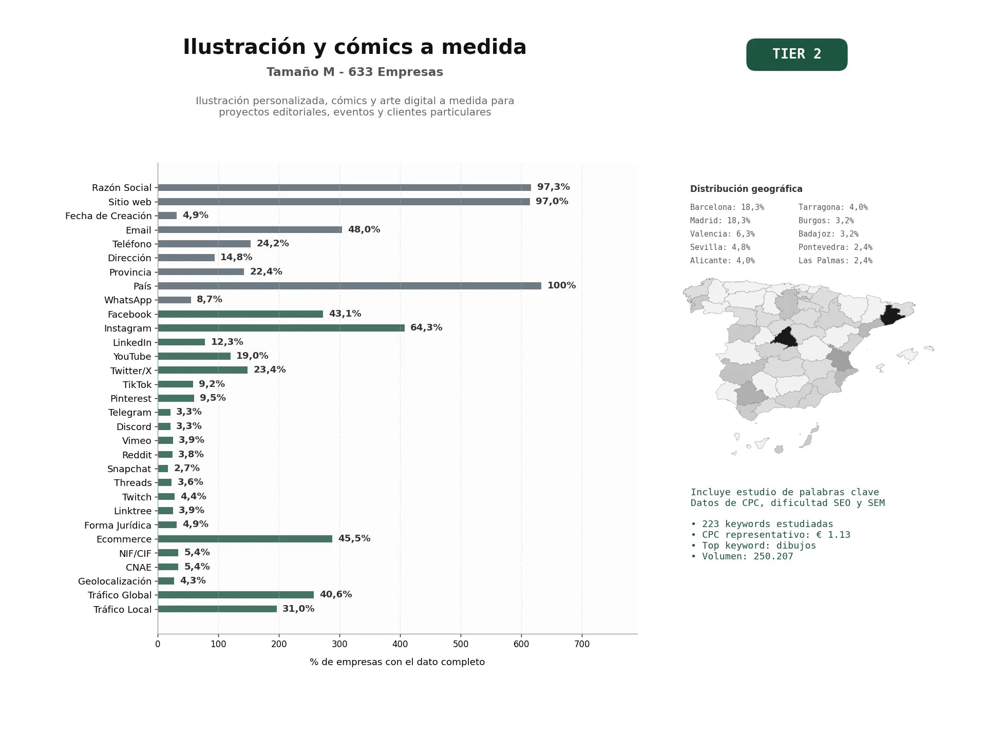 estudios de palabras clave, trafico web y datos de redes cosiales de Ilustración personalizada, cómics y arte digital a medida para proyectos editoriales, eventos y clientes particulares