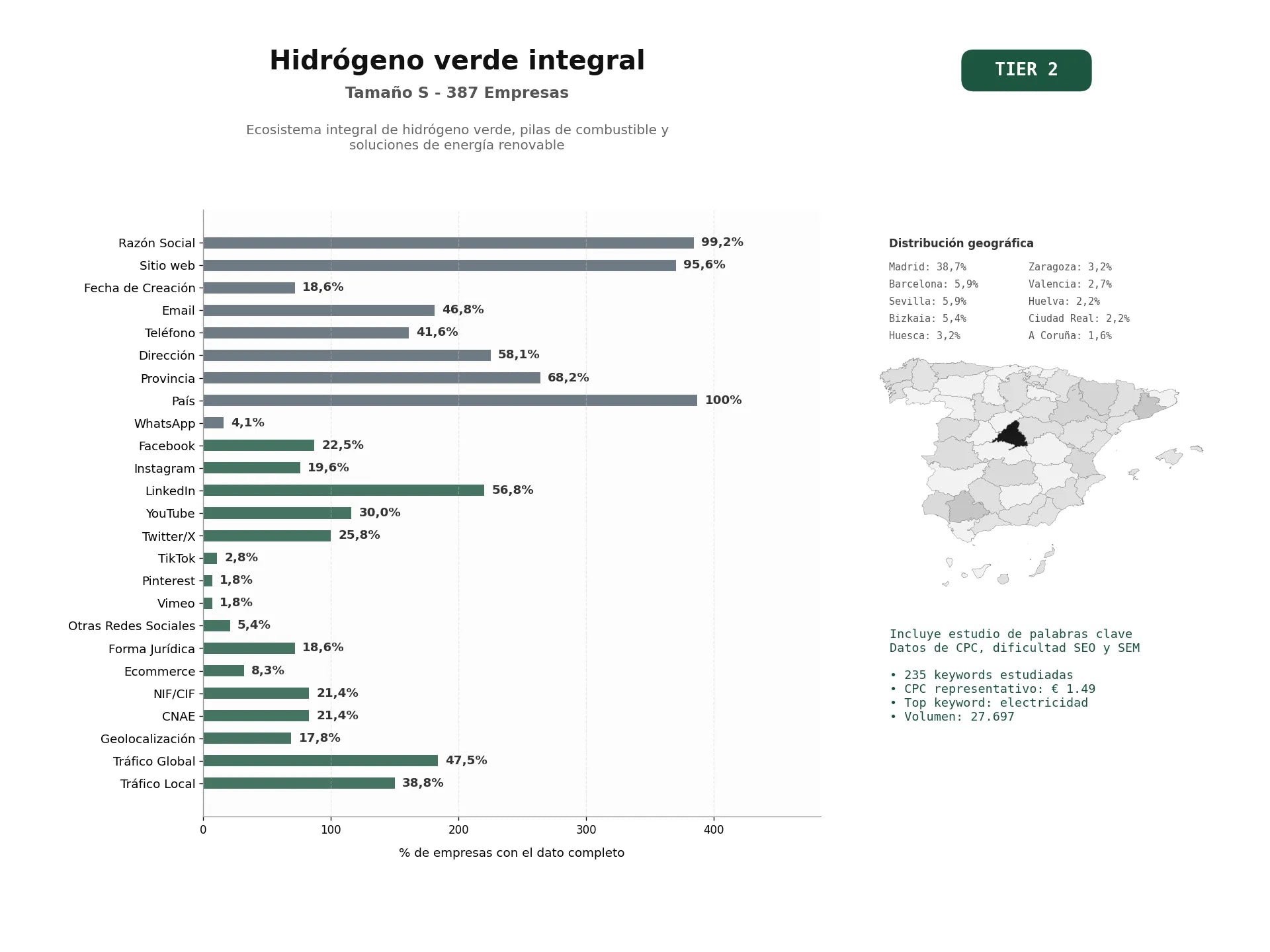 estudios de palabras clave, trafico web y datos de redes cosiales de Ecosistema integral de hidrógeno verde, pilas de combustible y soluciones de energía renovable