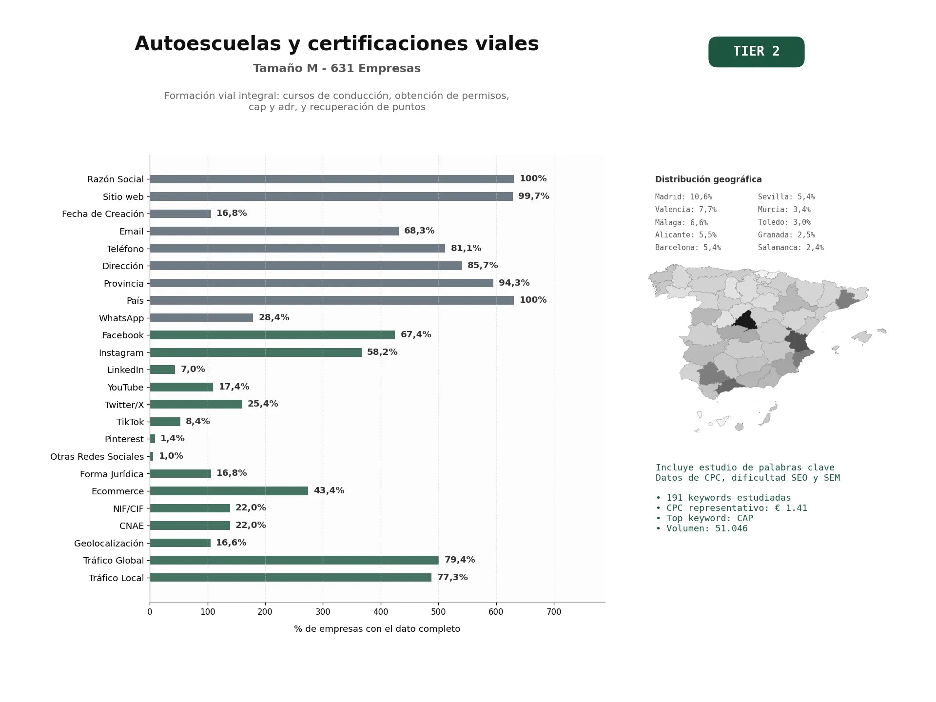 estudios de palabras clave, trafico web y datos de redes cosiales de Formación vial integral: cursos de conducción, obtención de permisos, CAP y ADR, y recuperación de puntos