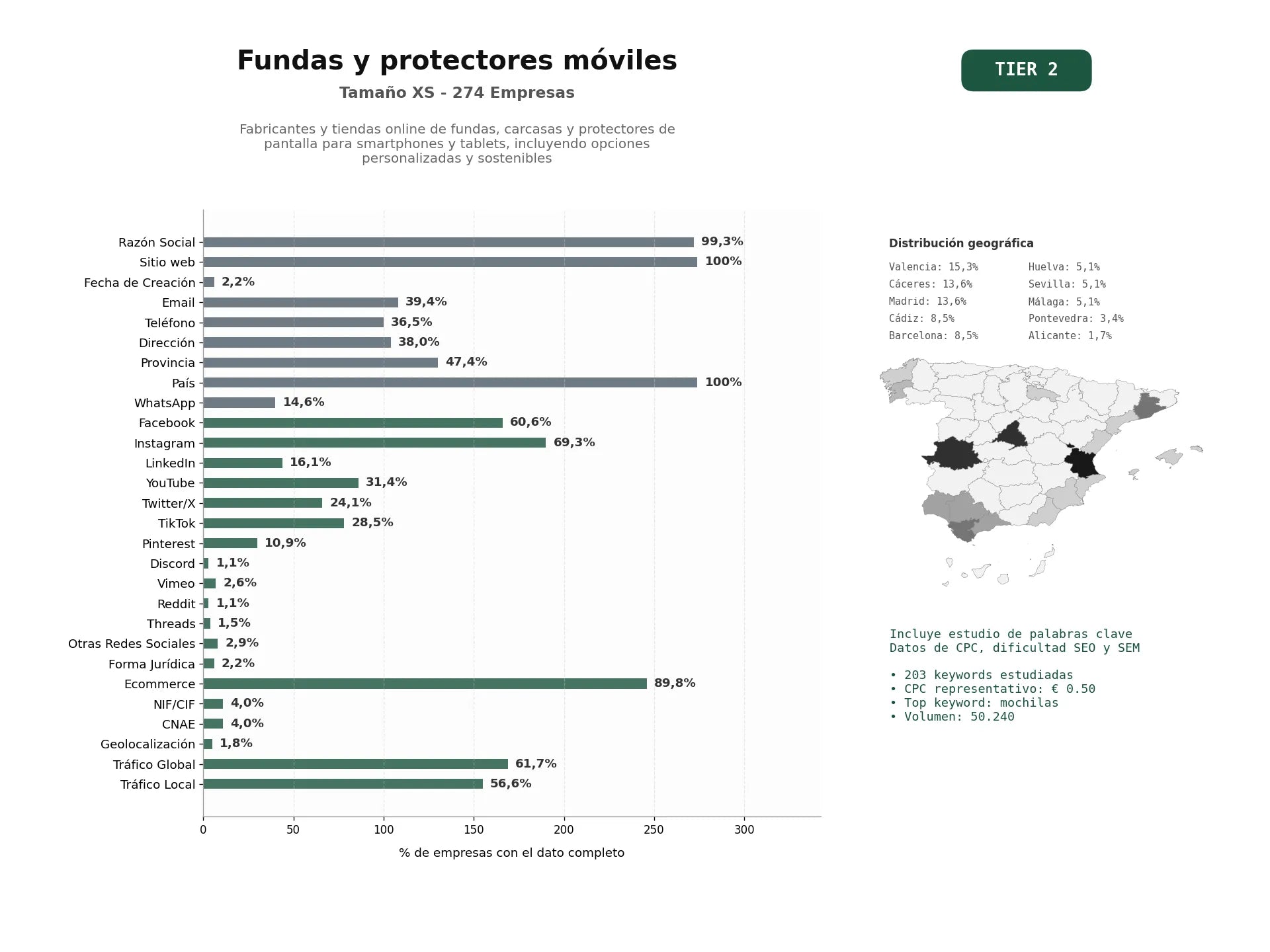 estudios de palabras clave, trafico web y datos de redes cosiales de Fabricantes y tiendas online de fundas, carcasas y protectores de pantalla para smartphones y tablets, incluyendo opciones personalizadas y sostenibles