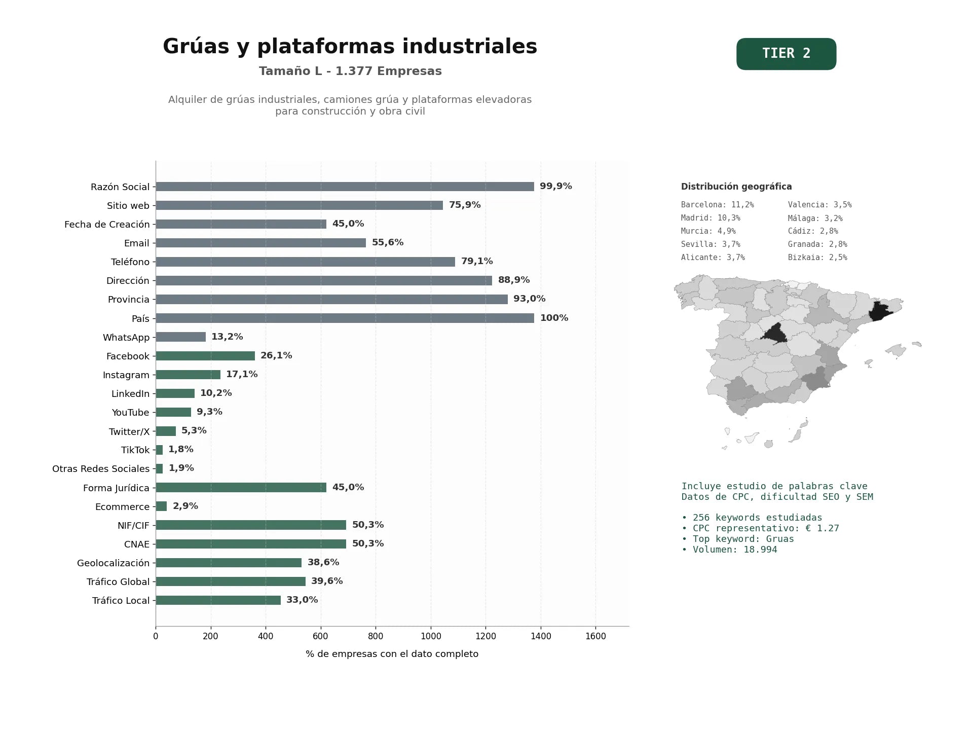 estudios de palabras clave, trafico web y datos de redes cosiales de Alquiler de grúas industriales, camiones grúa y plataformas elevadoras para construcción y obra civil