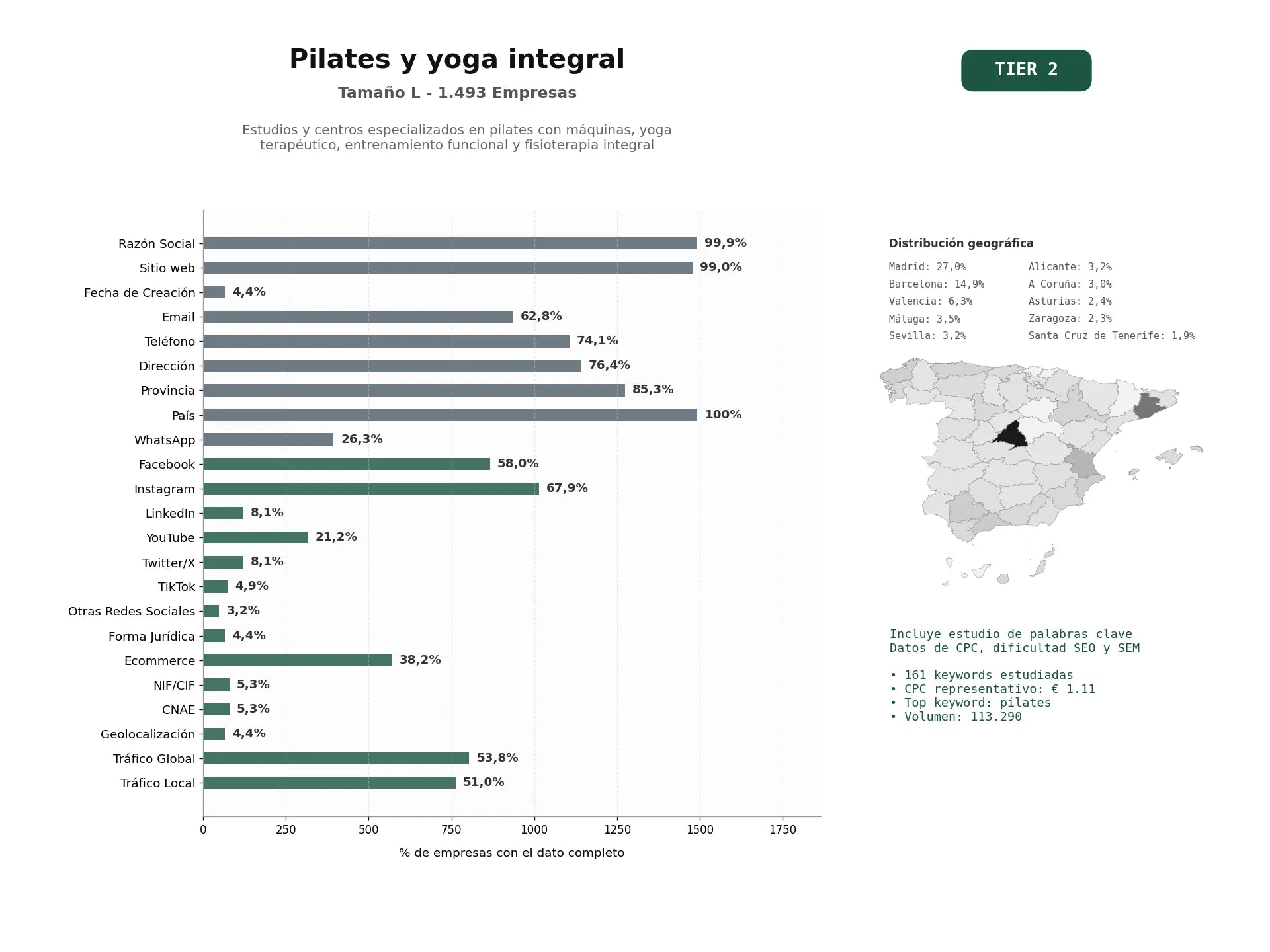estudios de palabras clave, trafico web y datos de redes cosiales de Estudios y centros especializados en Pilates con máquinas, yoga terapéutico, entrenamiento funcional y fisioterapia integral