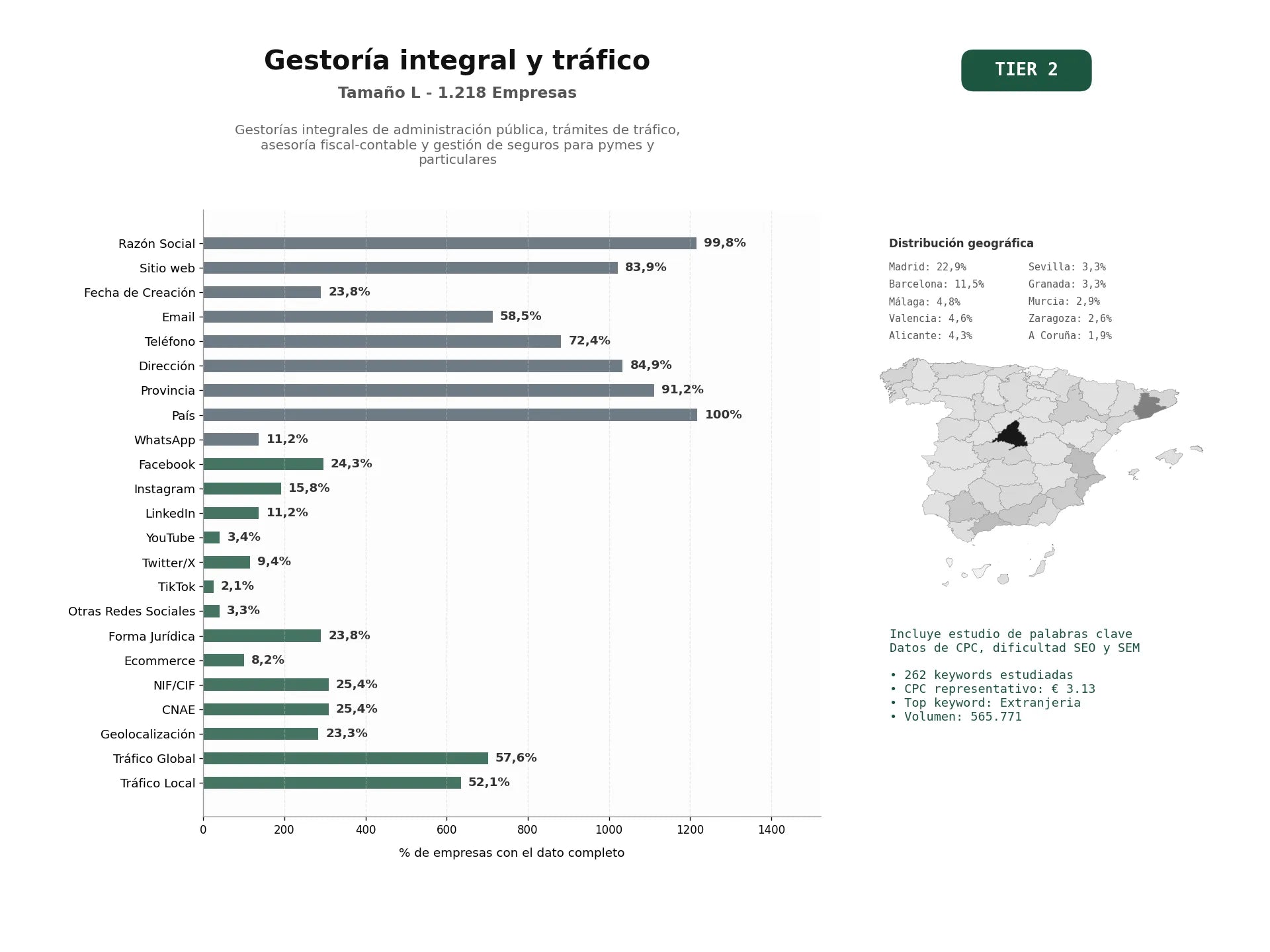 estudios de palabras clave, trafico web y datos de redes cosiales de Gestorías integrales de administración pública, trámites de tráfico, asesoría fiscal‑contable y gestión de seguros para pymes y particulares