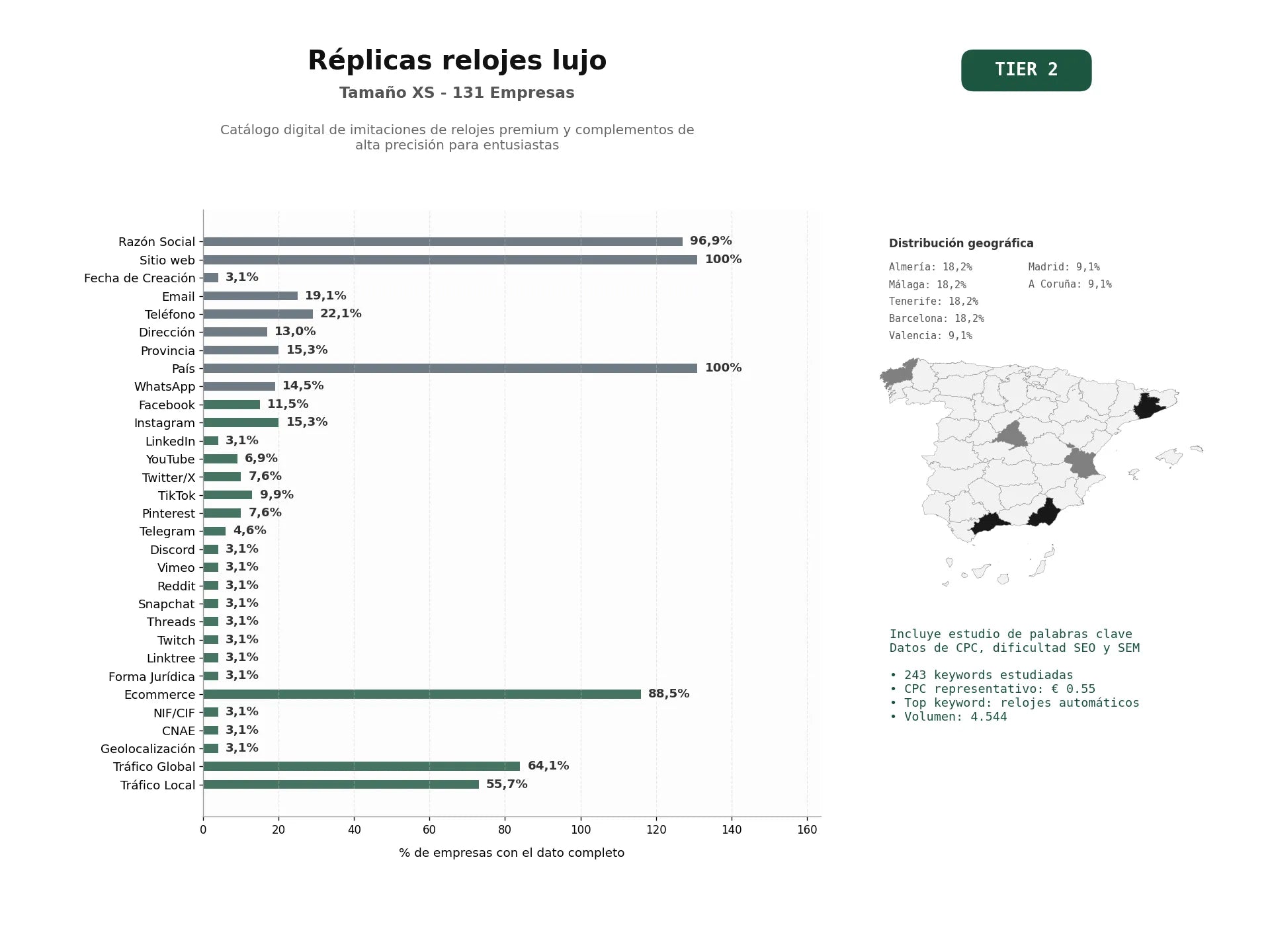 estudios de palabras clave, trafico web y datos de redes cosiales de Catálogo digital de imitaciones de relojes premium y complementos de alta precisión para entusiastas