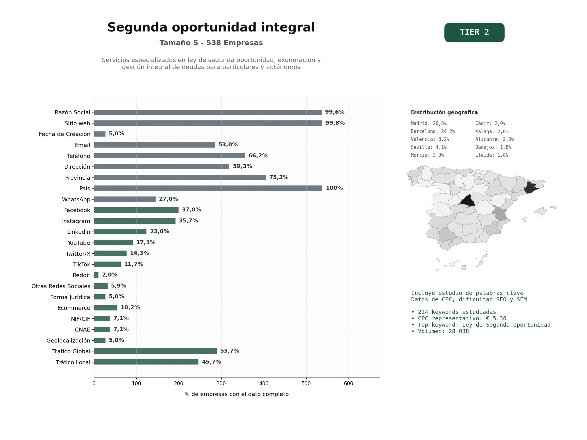 estudios de palabras clave, trafico web y datos de redes cosiales de Servicios especializados en Ley de Segunda Oportunidad, exoneración y gestión integral de deudas para particulares y autónomos