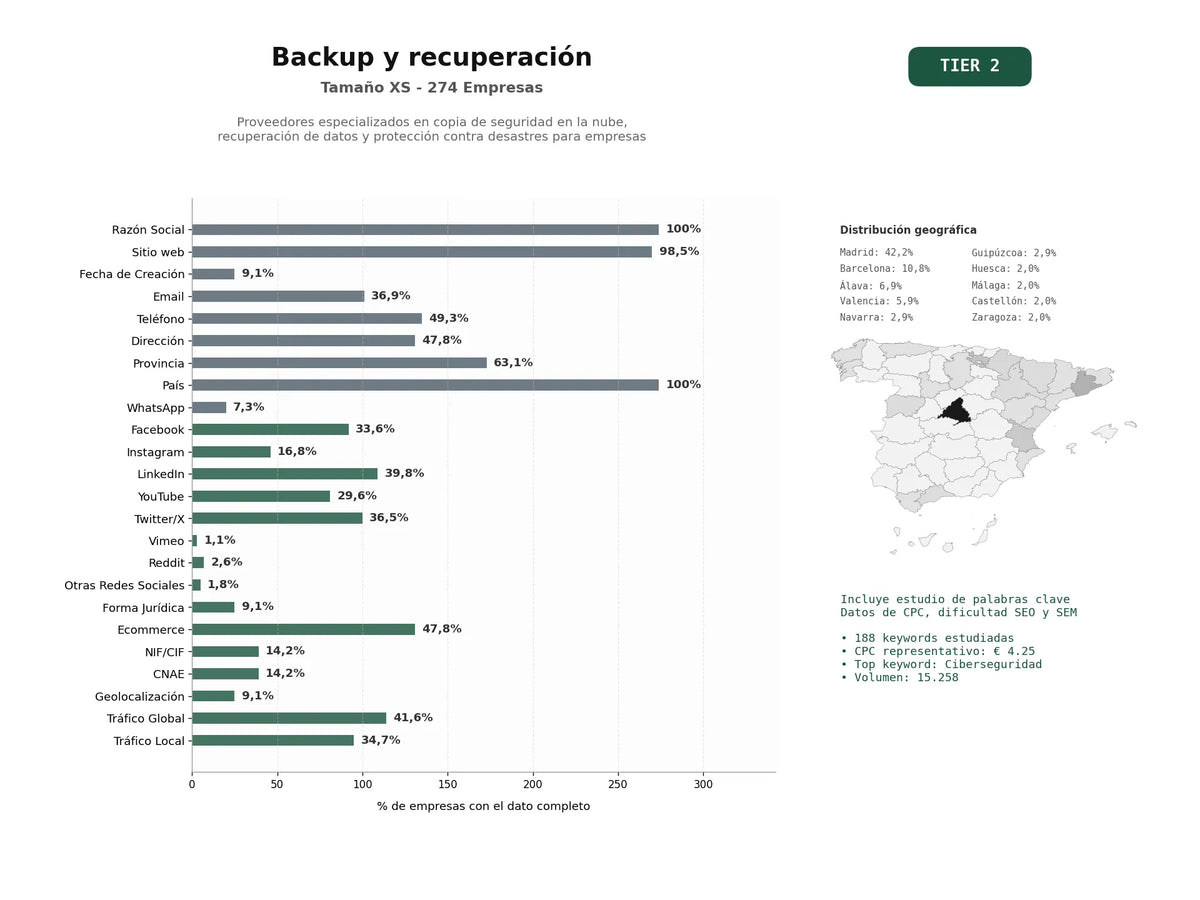 estudios de palabras clave, trafico web y datos de redes cosiales de Proveedores especializados en copia de seguridad en la nube, recuperación de datos y protección contra desastres para empresas