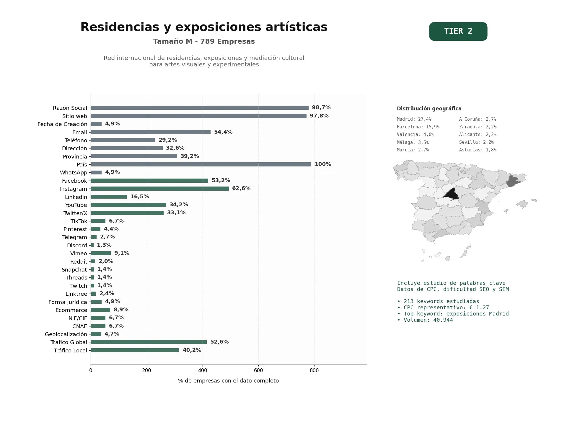 estudios de palabras clave, trafico web y datos de redes cosiales de Red internacional de residencias, exposiciones y mediación cultural para artes visuales y experimentales