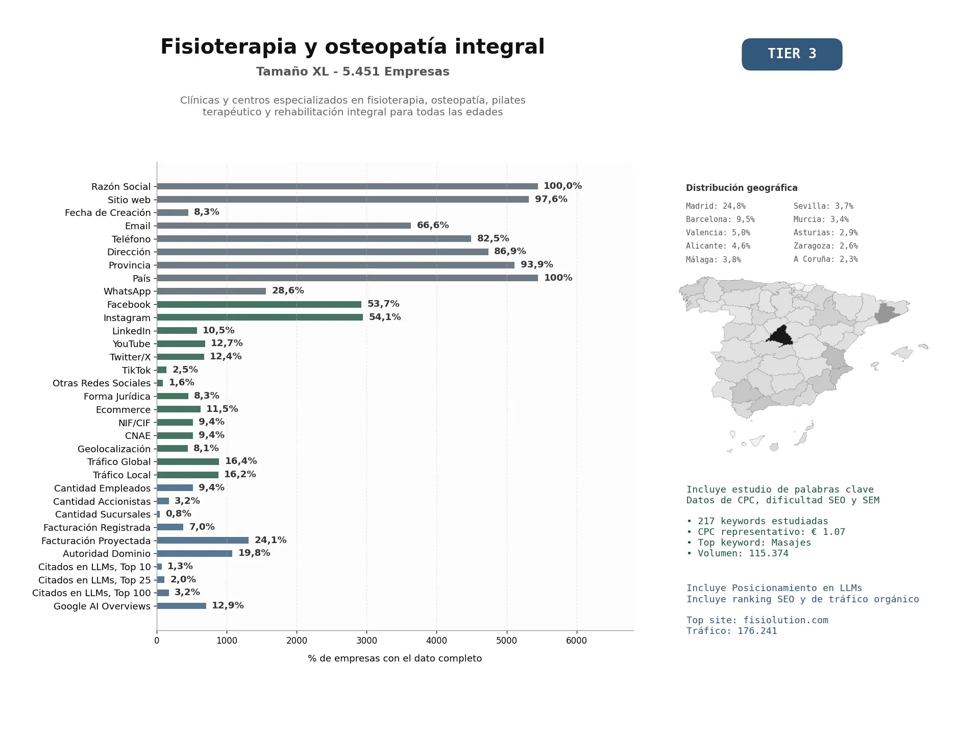 estudios de mercado y posicionamiento en chats de inteligencia artificial de Clínicas y centros especializados en fisioterapia, osteopatía, pilates terapéutico y rehabilitación integral para todas las edades