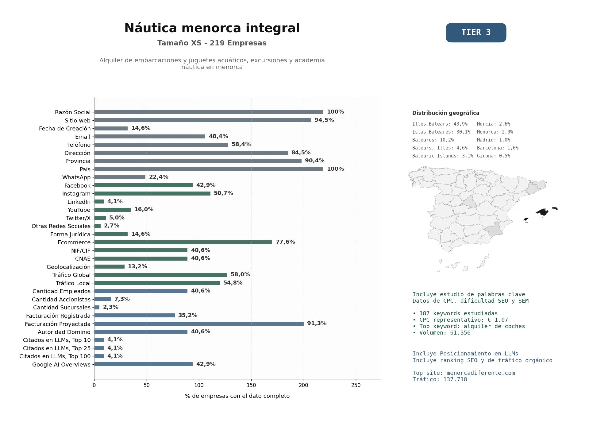 estudios de mercado y posicionamiento en chats de inteligencia artificial de Alquiler de embarcaciones y juguetes acuáticos, excursiones y academia náutica en Menorca