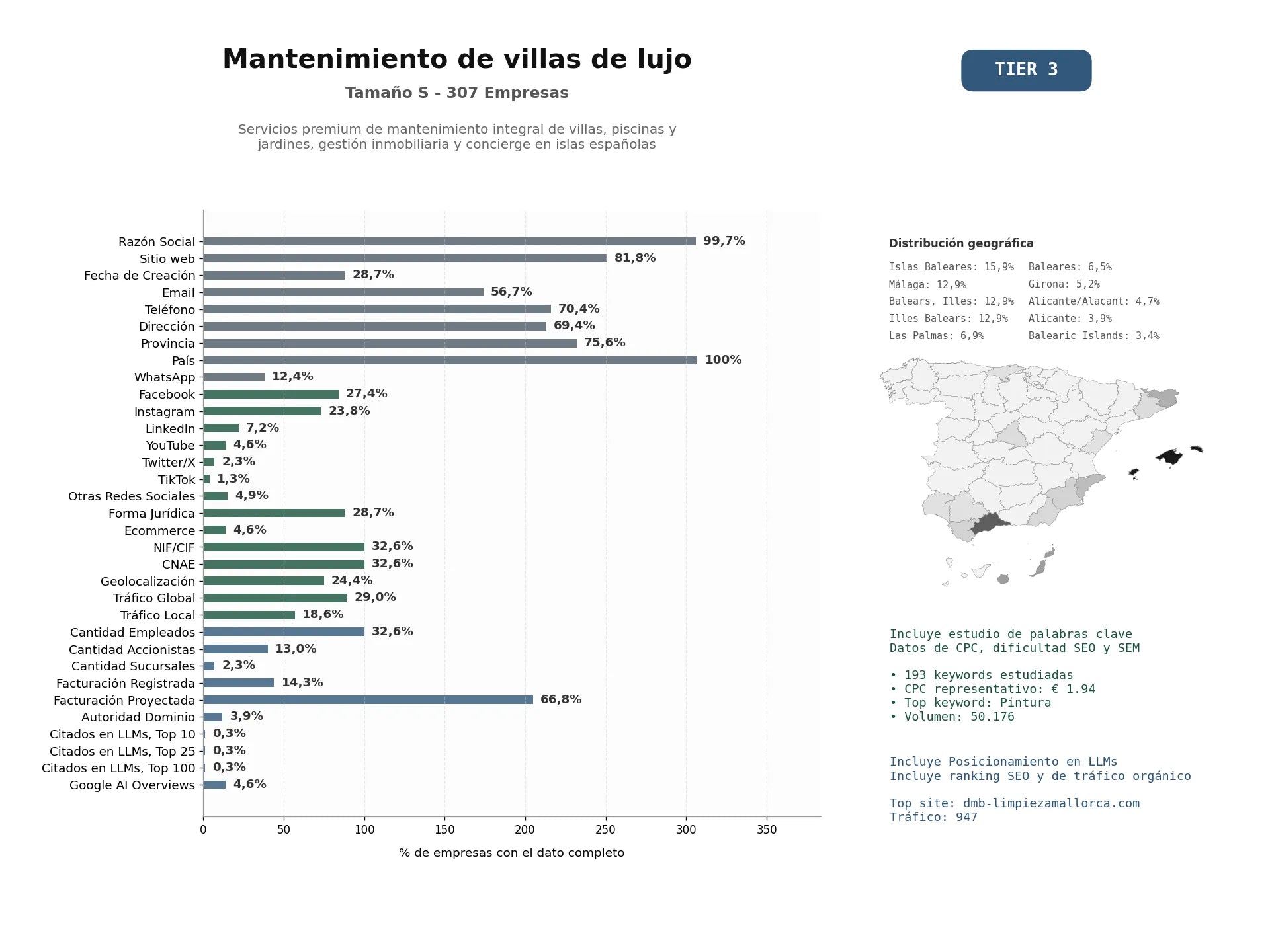 estudios de mercado y posicionamiento en chats de inteligencia artificial de Servicios premium de mantenimiento integral de villas, piscinas y jardines, gestión inmobiliaria y concierge en islas españolas