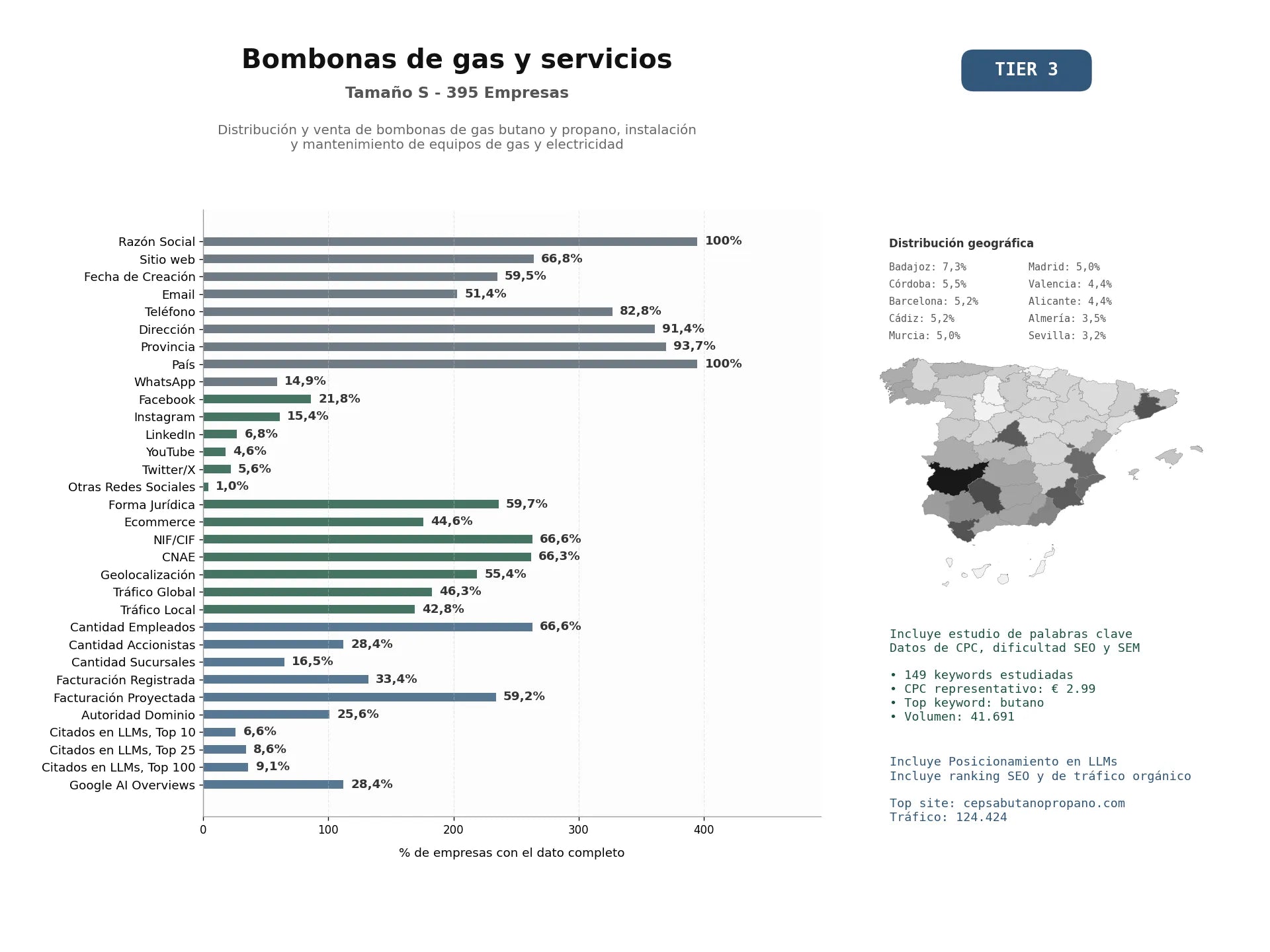 estudios de mercado y posicionamiento en chats de inteligencia artificial de Distribución y venta de bombonas de gas butano y propano, instalación y mantenimiento de equipos de gas y electricidad
