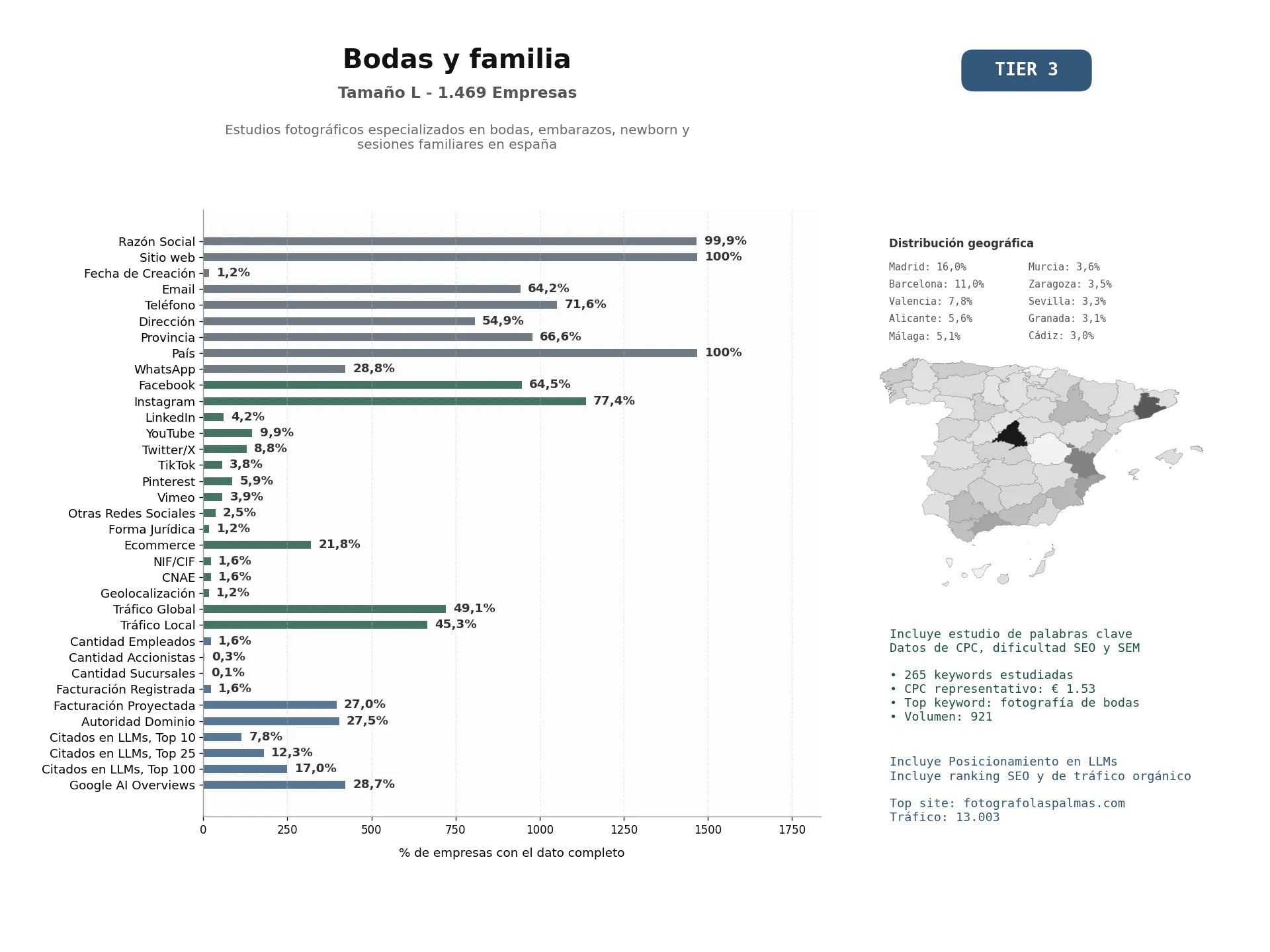 estudios de mercado y posicionamiento en chats de inteligencia artificial de Estudios fotográficos especializados en bodas, embarazos, newborn y sesiones familiares en España