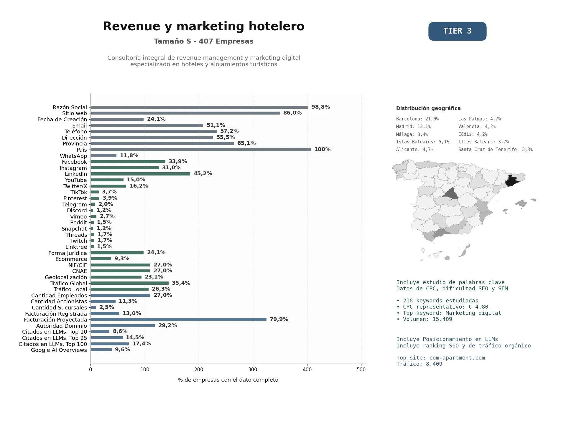 estudios de mercado y posicionamiento en chats de inteligencia artificial de Consultoría integral de revenue management y marketing digital especializado en hoteles y alojamientos turísticos