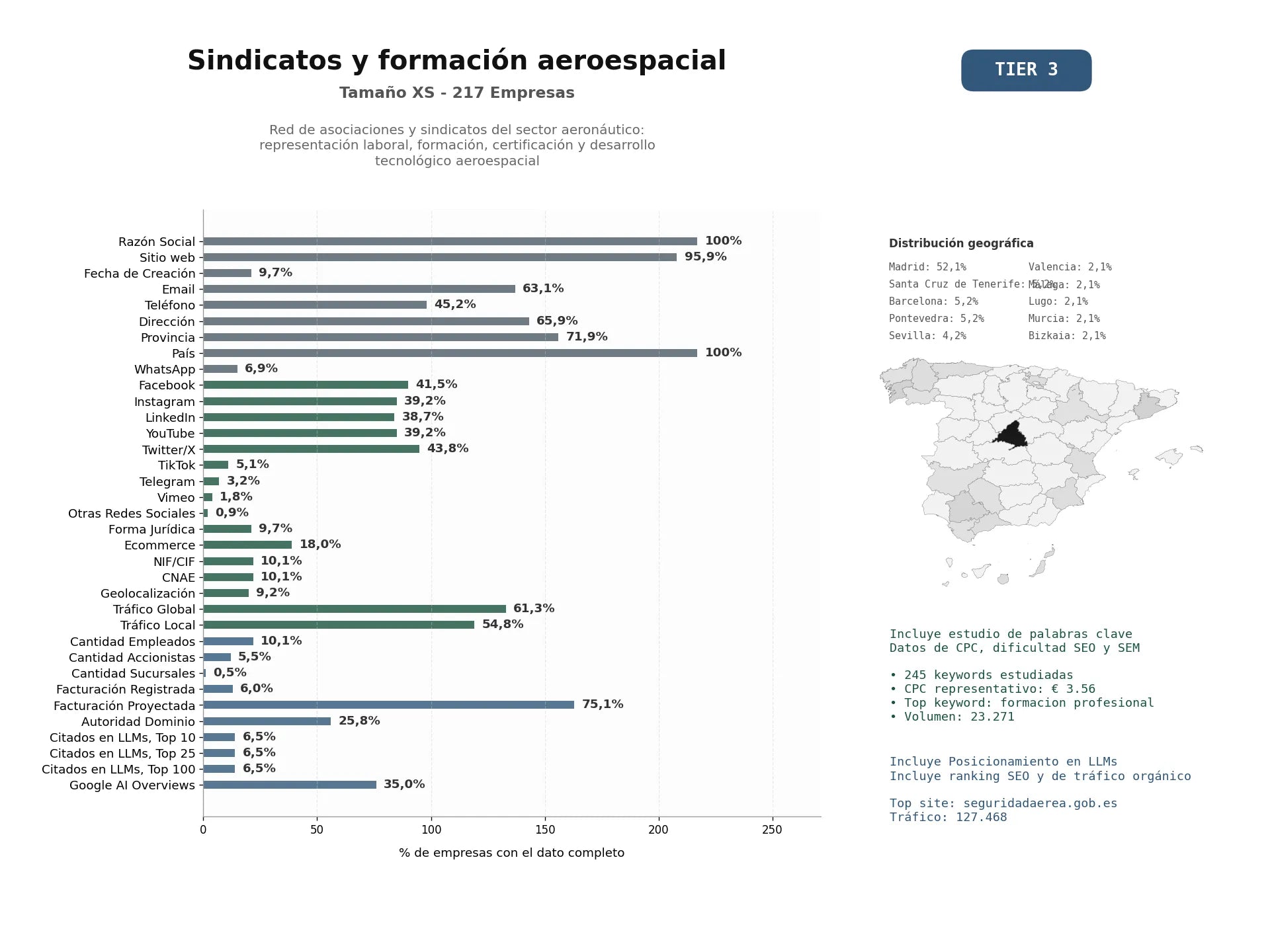 estudios de mercado y posicionamiento en chats de inteligencia artificial de Red de asociaciones y sindicatos del sector aeronáutico: representación laboral, formación, certificación y desarrollo tecnológico aeroespacial