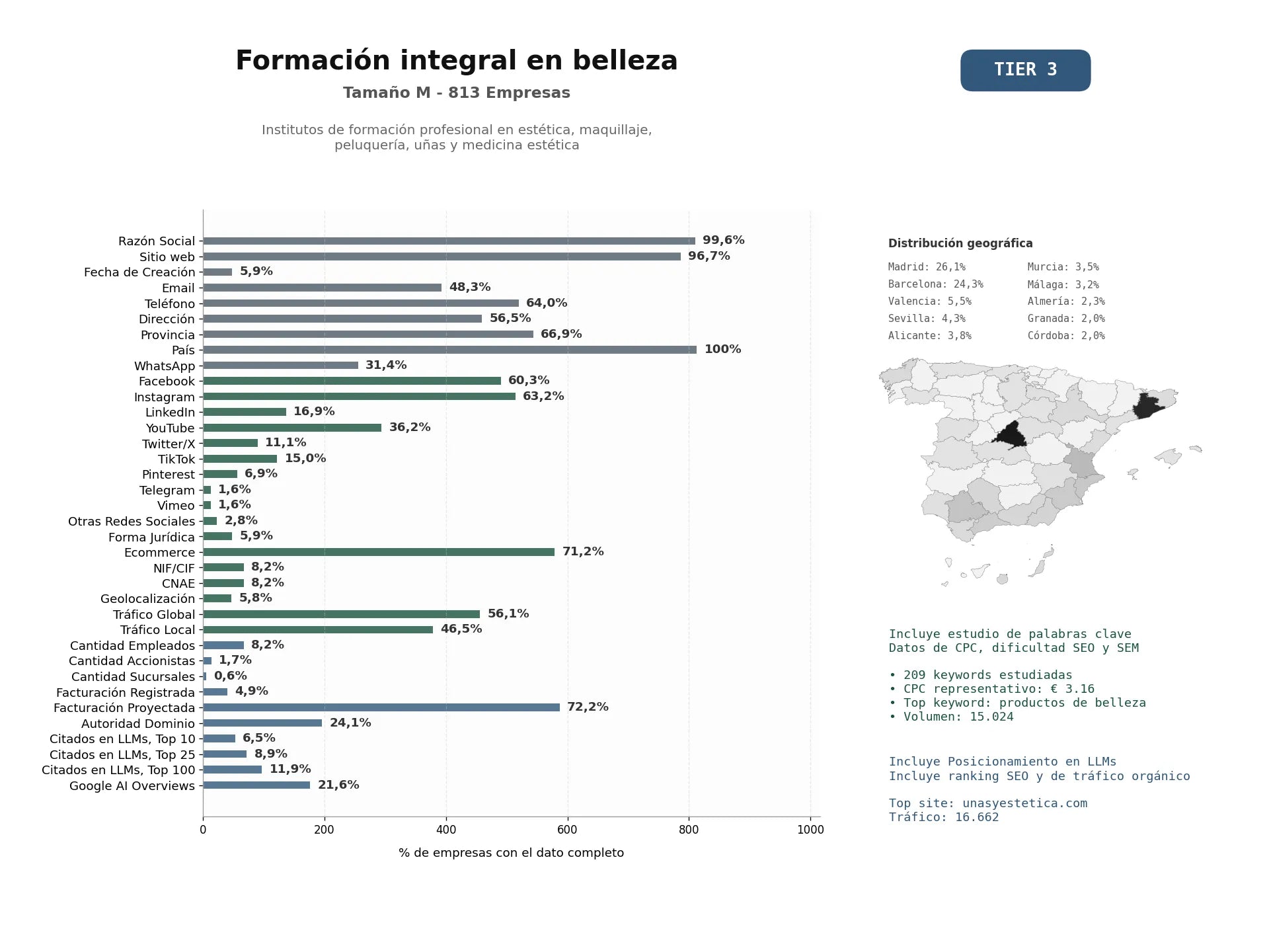 estudios de mercado y posicionamiento en chats de inteligencia artificial de Institutos de formación profesional en estética, maquillaje, peluquería, uñas y medicina estética
