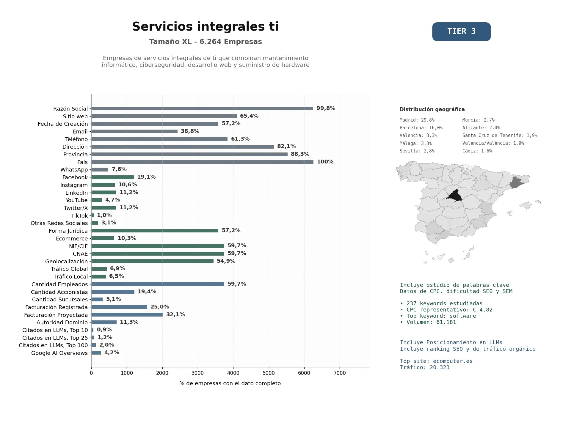 estudios de mercado y posicionamiento en chats de inteligencia artificial de Empresas de servicios integrales de TI que combinan mantenimiento informático, ciberseguridad, desarrollo web y suministro de hardware