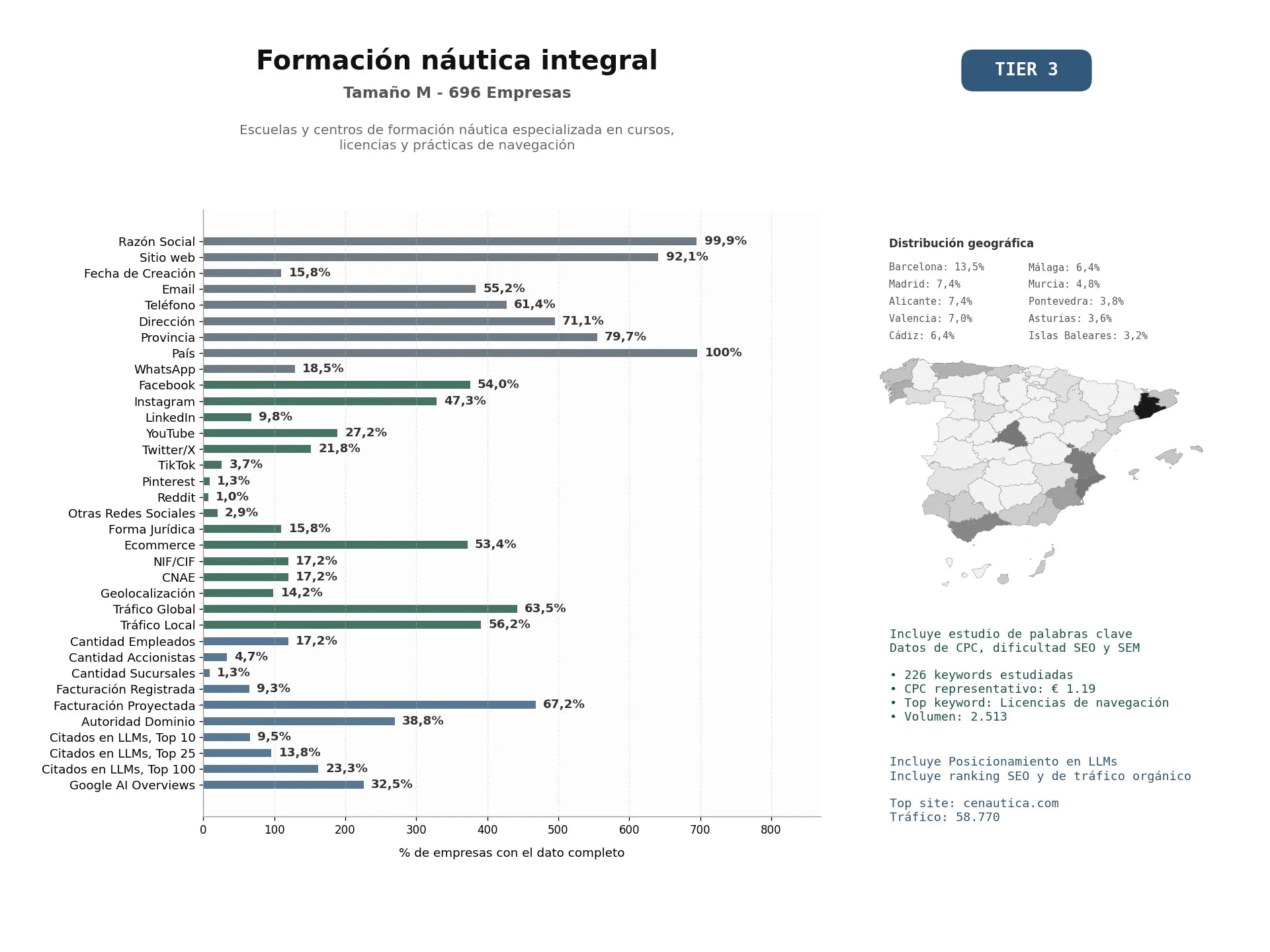 estudios de mercado y posicionamiento en chats de inteligencia artificial de Escuelas y centros de formación náutica especializada en cursos, licencias y prácticas de navegación