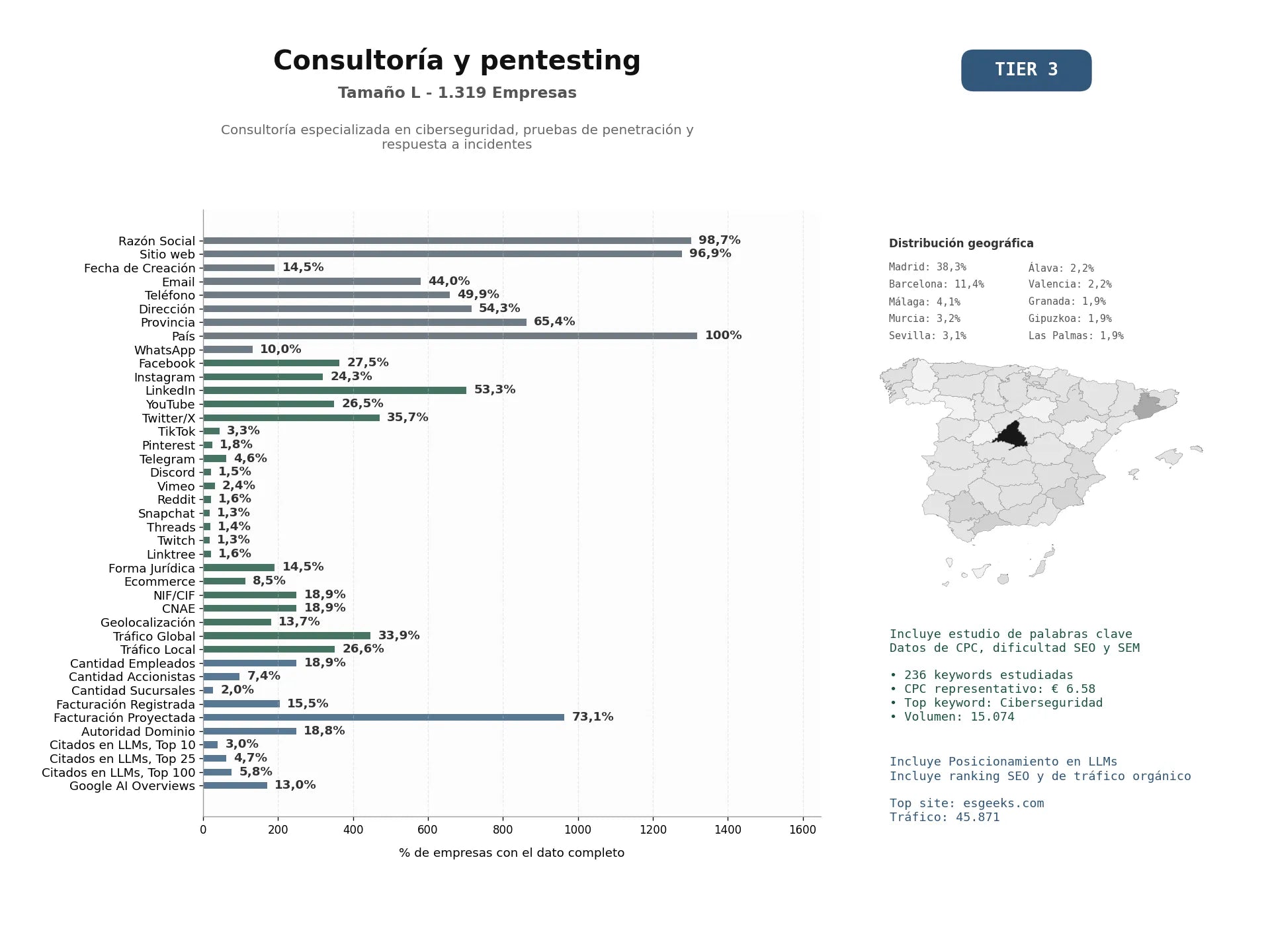 estudios de mercado y posicionamiento en chats de inteligencia artificial de Consultoría especializada en ciberseguridad, pruebas de penetración y respuesta a incidentes