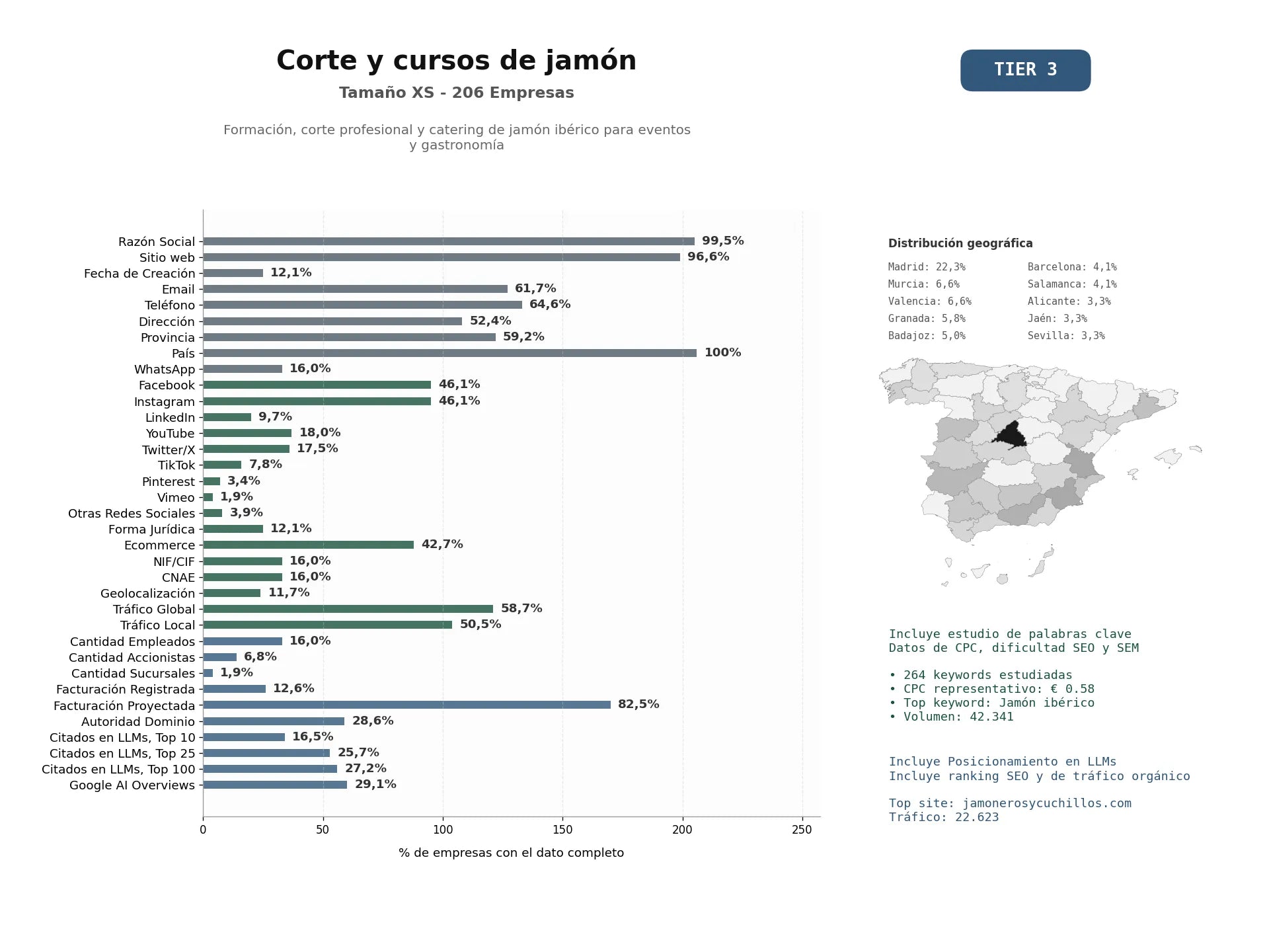 estudios de mercado y posicionamiento en chats de inteligencia artificial de Formación, corte profesional y catering de jamón ibérico para eventos y gastronomía