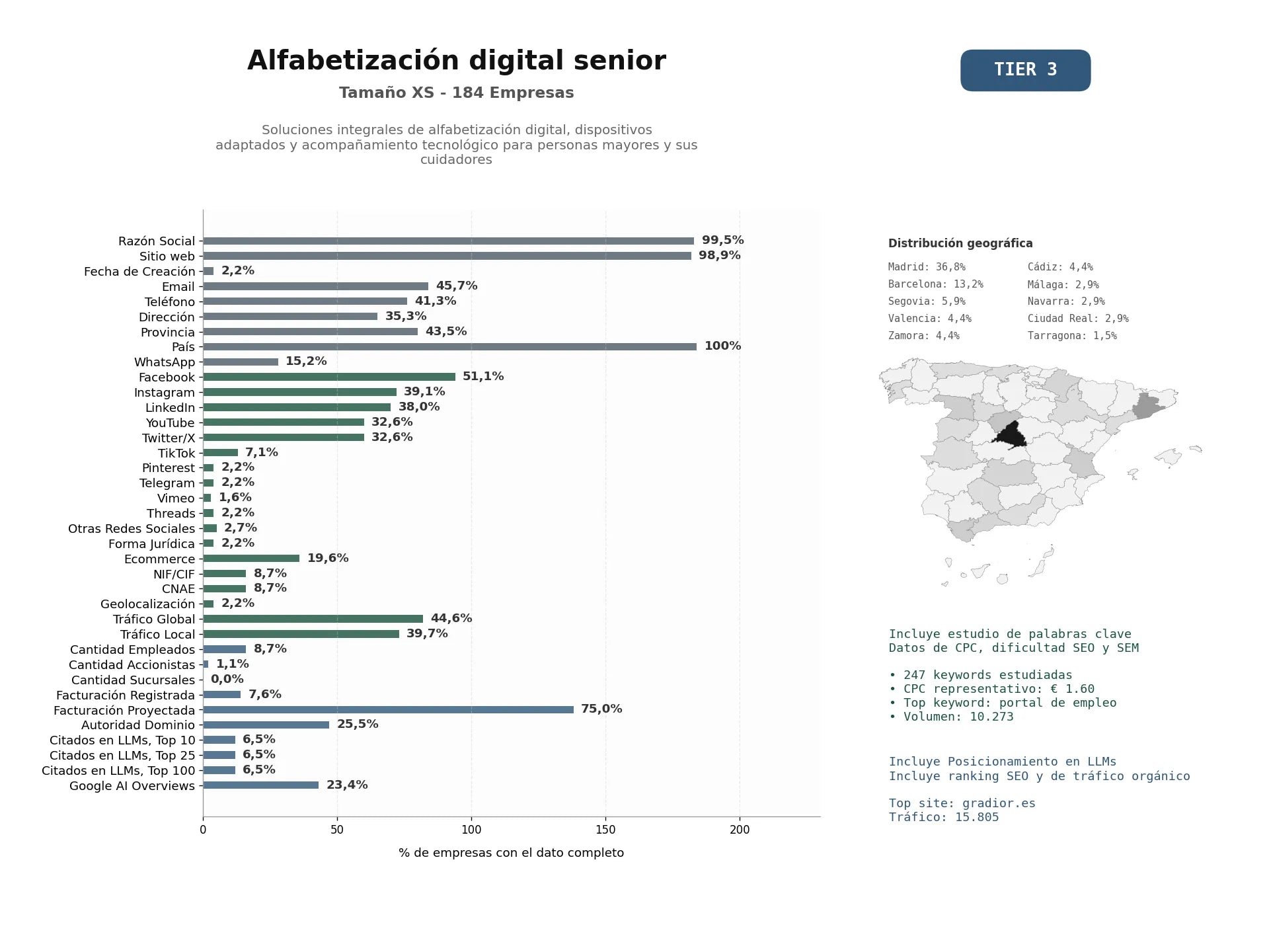 estudios de mercado y posicionamiento en chats de inteligencia artificial de Soluciones integrales de alfabetización digital, dispositivos adaptados y acompañamiento tecnológico para personas mayores y sus cuidadores
