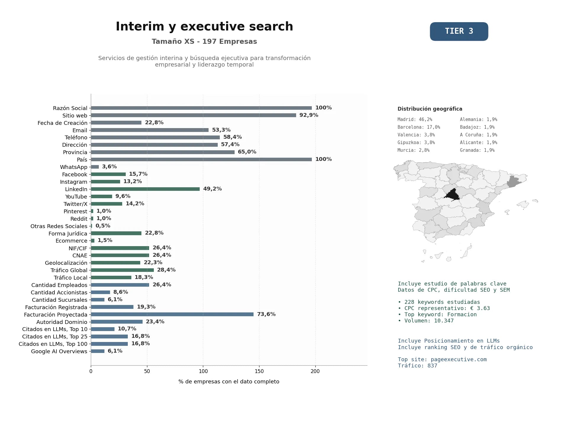 estudios de mercado y posicionamiento en chats de inteligencia artificial de Servicios de gestión interina y búsqueda ejecutiva para transformación empresarial y liderazgo temporal