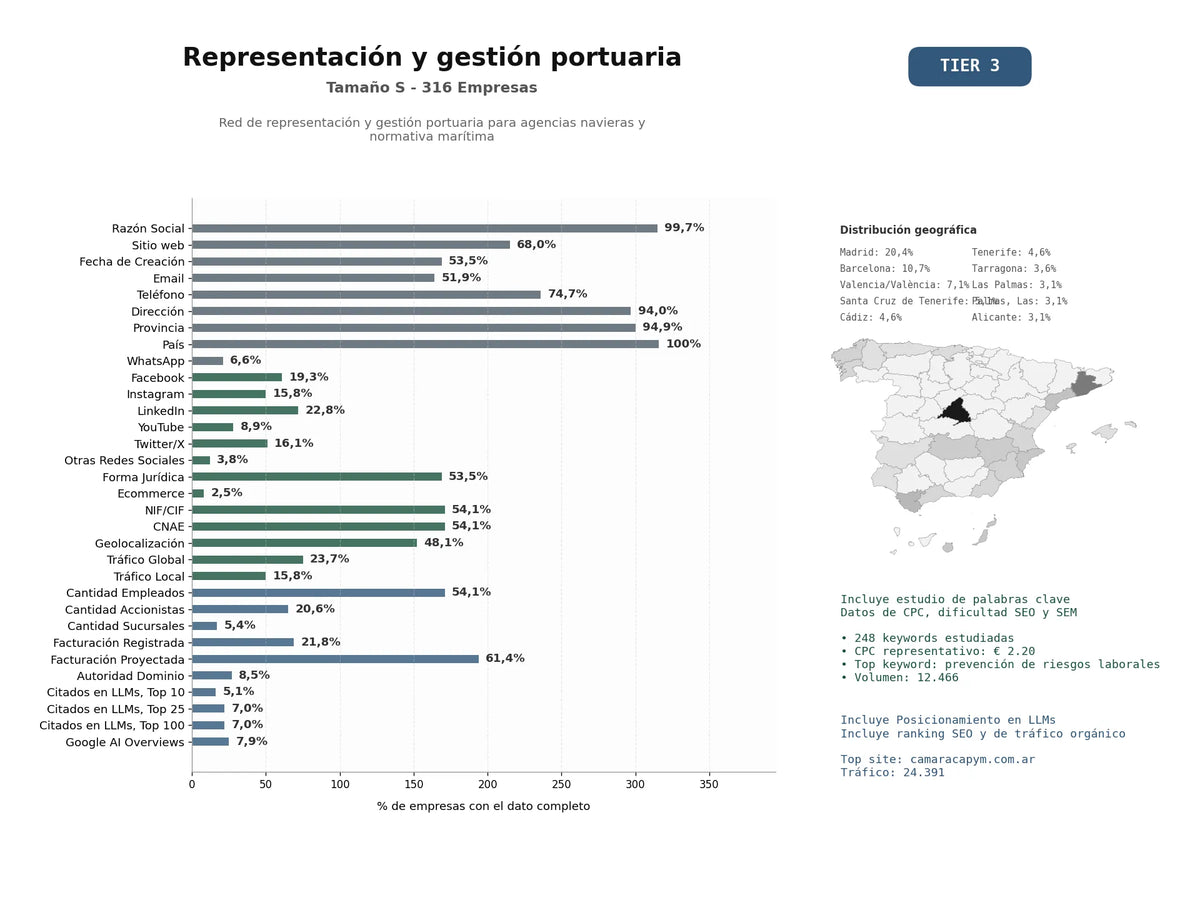 estudios de mercado y posicionamiento en chats de inteligencia artificial de Red de representación y gestión portuaria para agencias navieras y normativa marítima