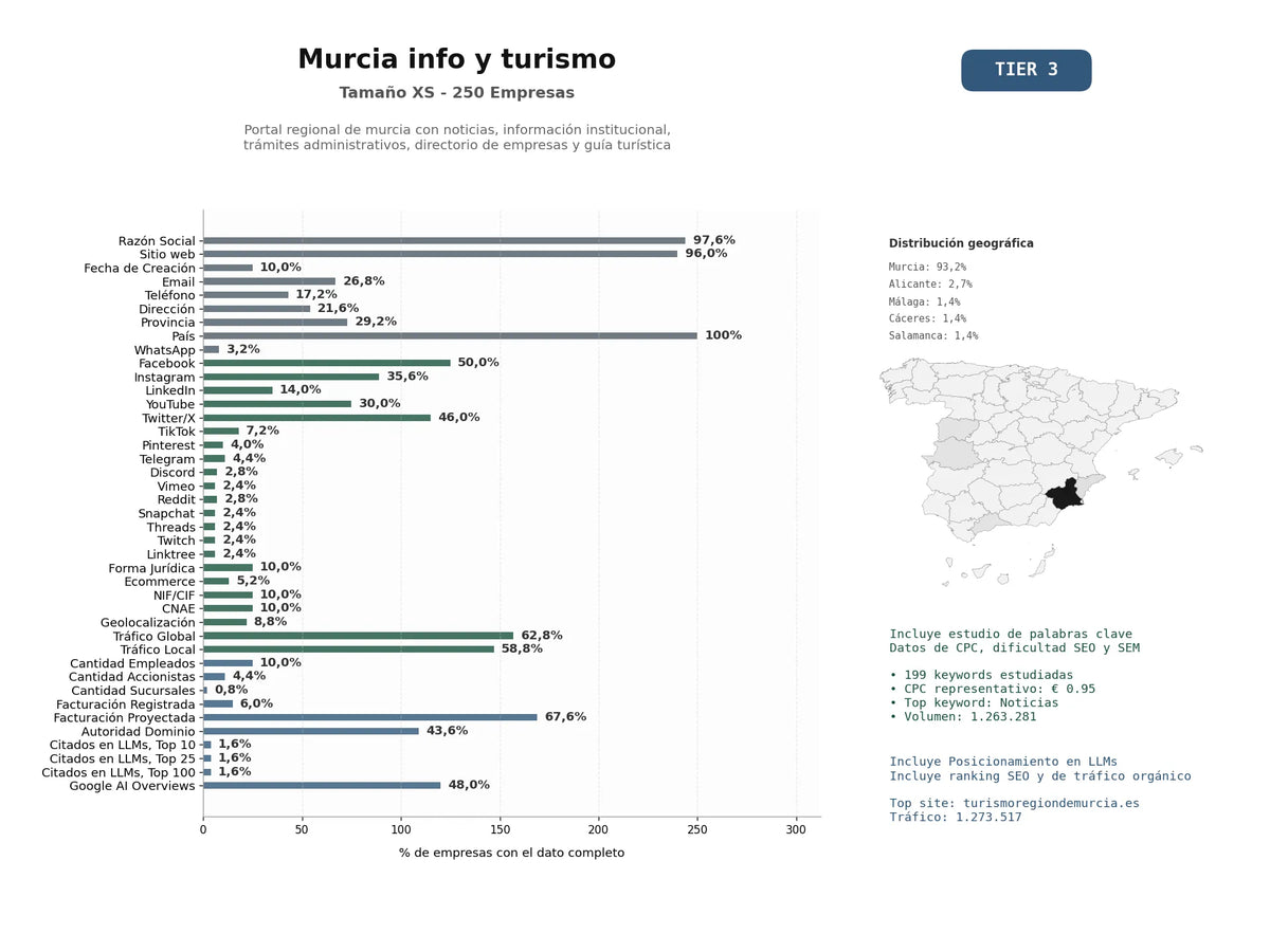 estudios de mercado y posicionamiento en chats de inteligencia artificial de Portal regional de Murcia con noticias, información institucional, trámites administrativos, directorio de empresas y guía turística
