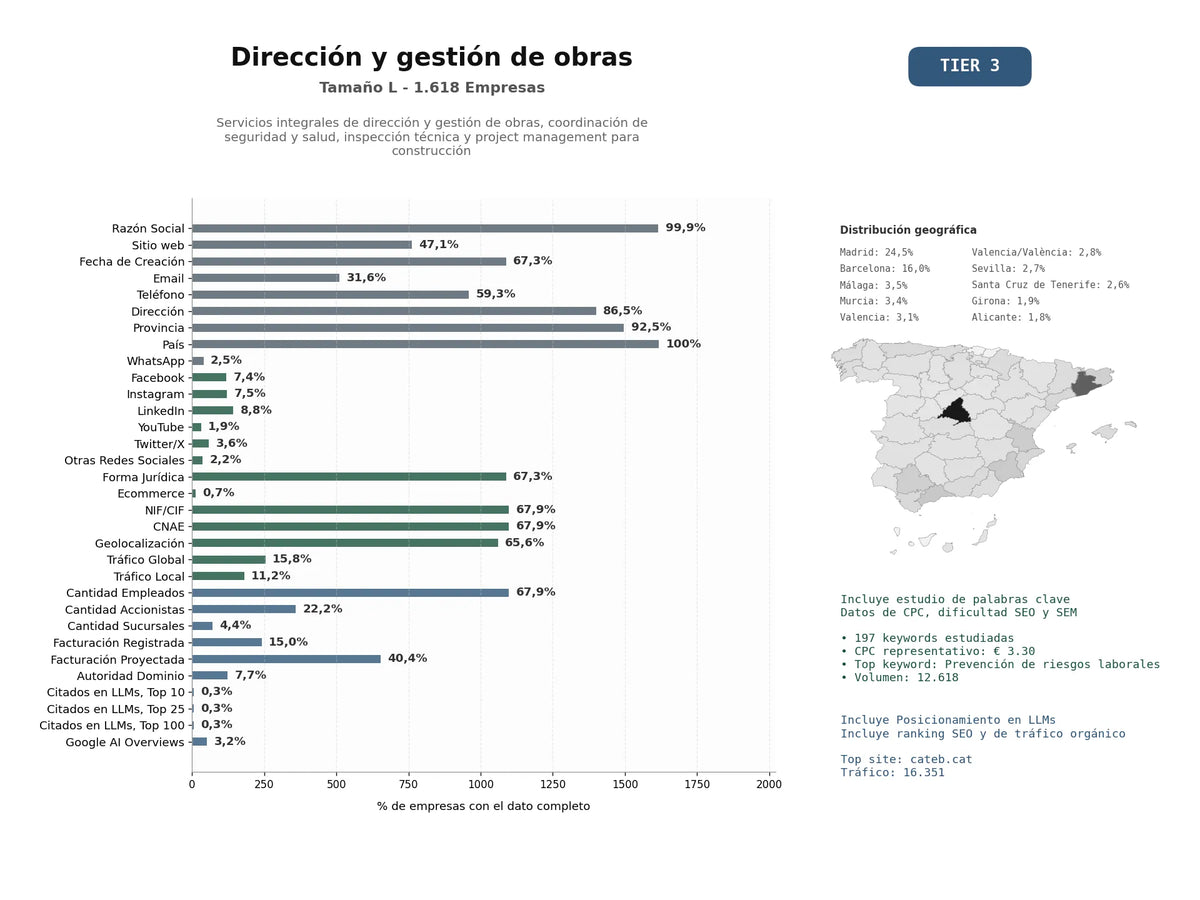 estudios de mercado y posicionamiento en chats de inteligencia artificial de Servicios integrales de dirección y gestión de obras, coordinación de seguridad y salud, inspección técnica y project management para construcción