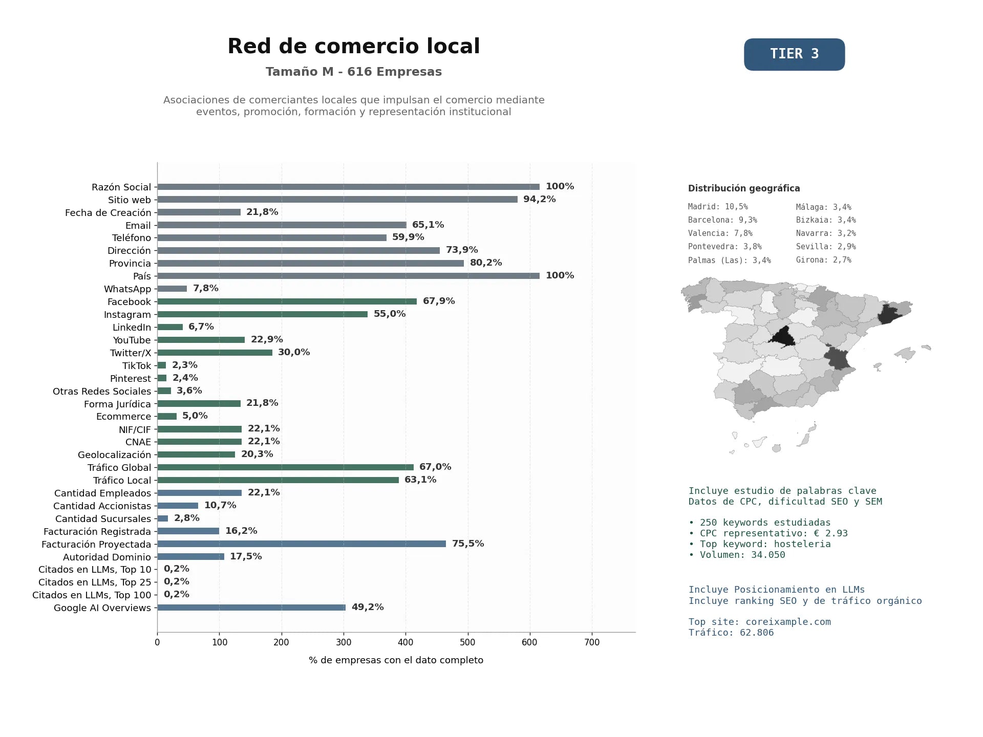 estudios de mercado y posicionamiento en chats de inteligencia artificial de Asociaciones de comerciantes locales que impulsan el comercio mediante eventos, promoción, formación y representación institucional