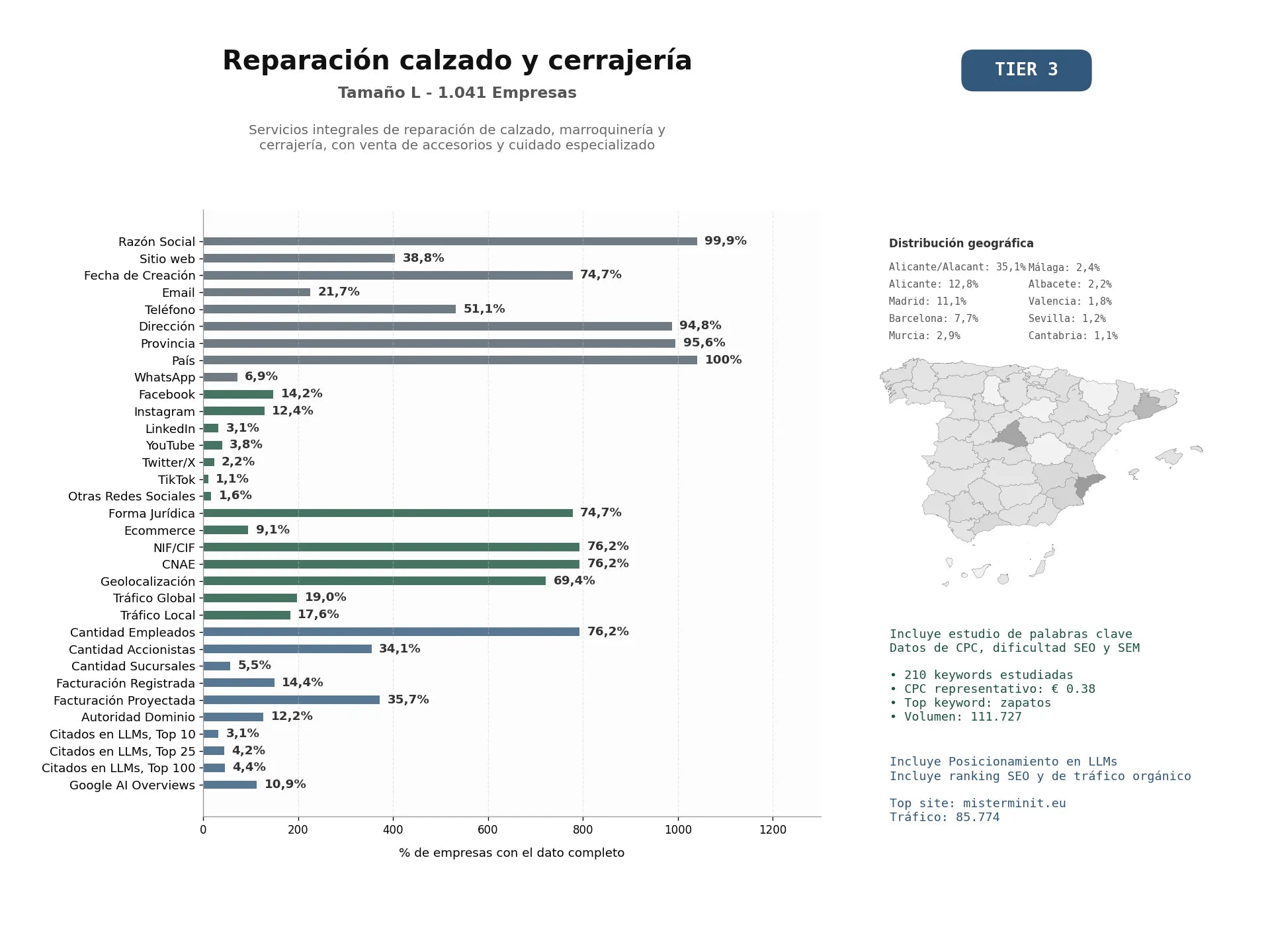 estudios de mercado y posicionamiento en chats de inteligencia artificial de Servicios integrales de reparación de calzado, marroquinería y cerrajería, con venta de accesorios y cuidado especializado