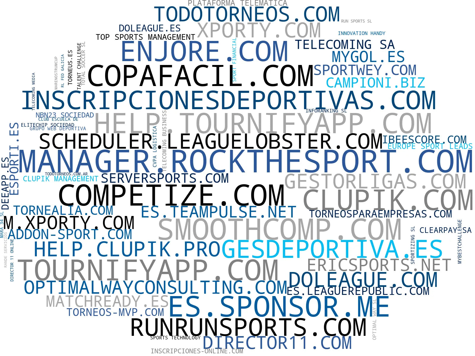 wordcloud de mercado organización de eventos, gestión de ligas, gestión de equipos