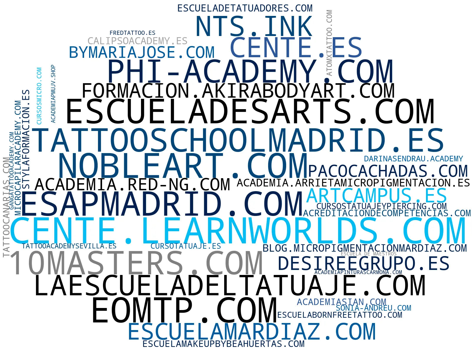 wordcloud de mercado cursos tatuaje, formación presencial tatuaje, cursos higiene sanitaria