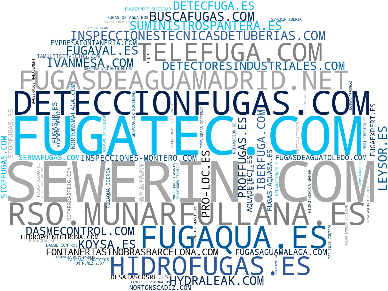 wordcloud de mercado detección fugas agua, inspección termográfica tuberías, detección fugas piscinas