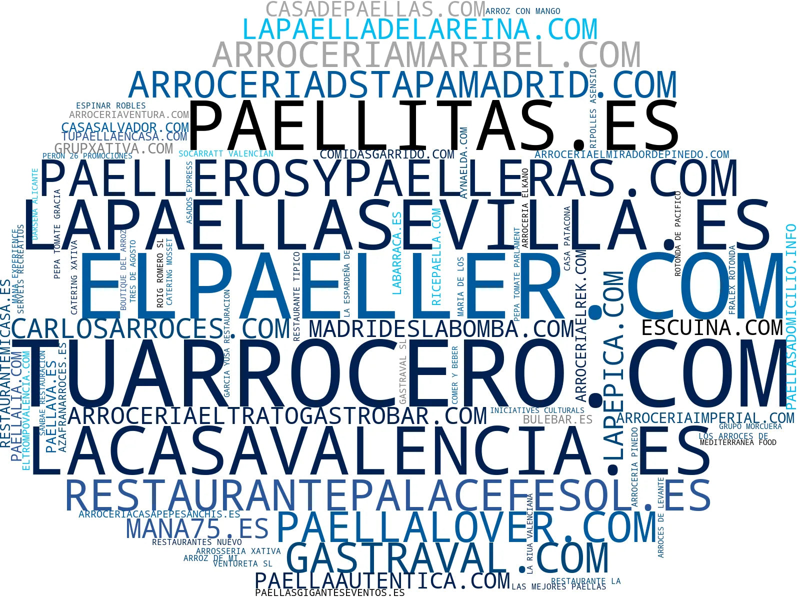 nube de conceptos paella valenciana, tapas españolas, arroz con pollo