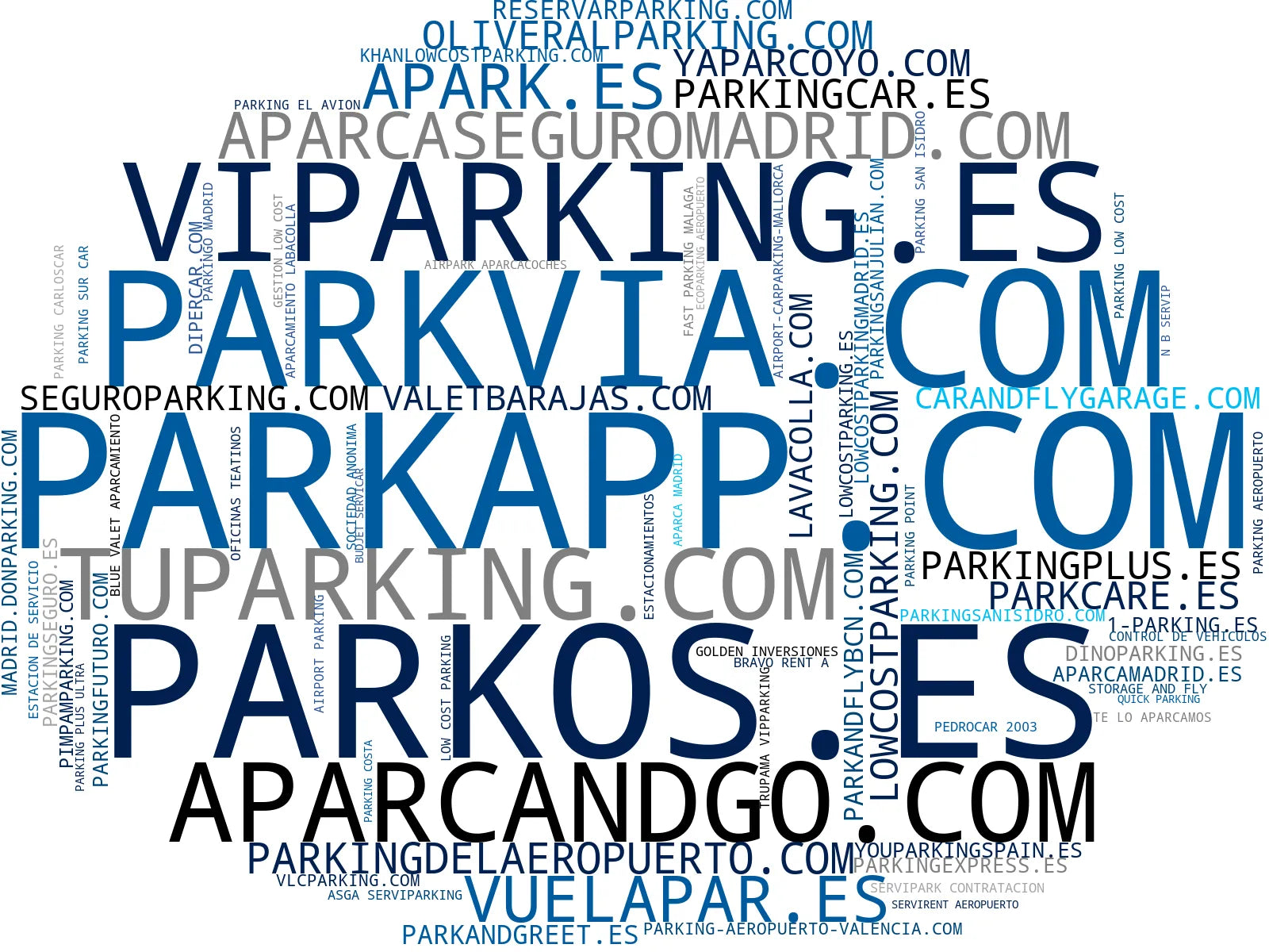 wordcloud de mercado valet parking, servicio de aparcacoches, estacionamiento larga estancia